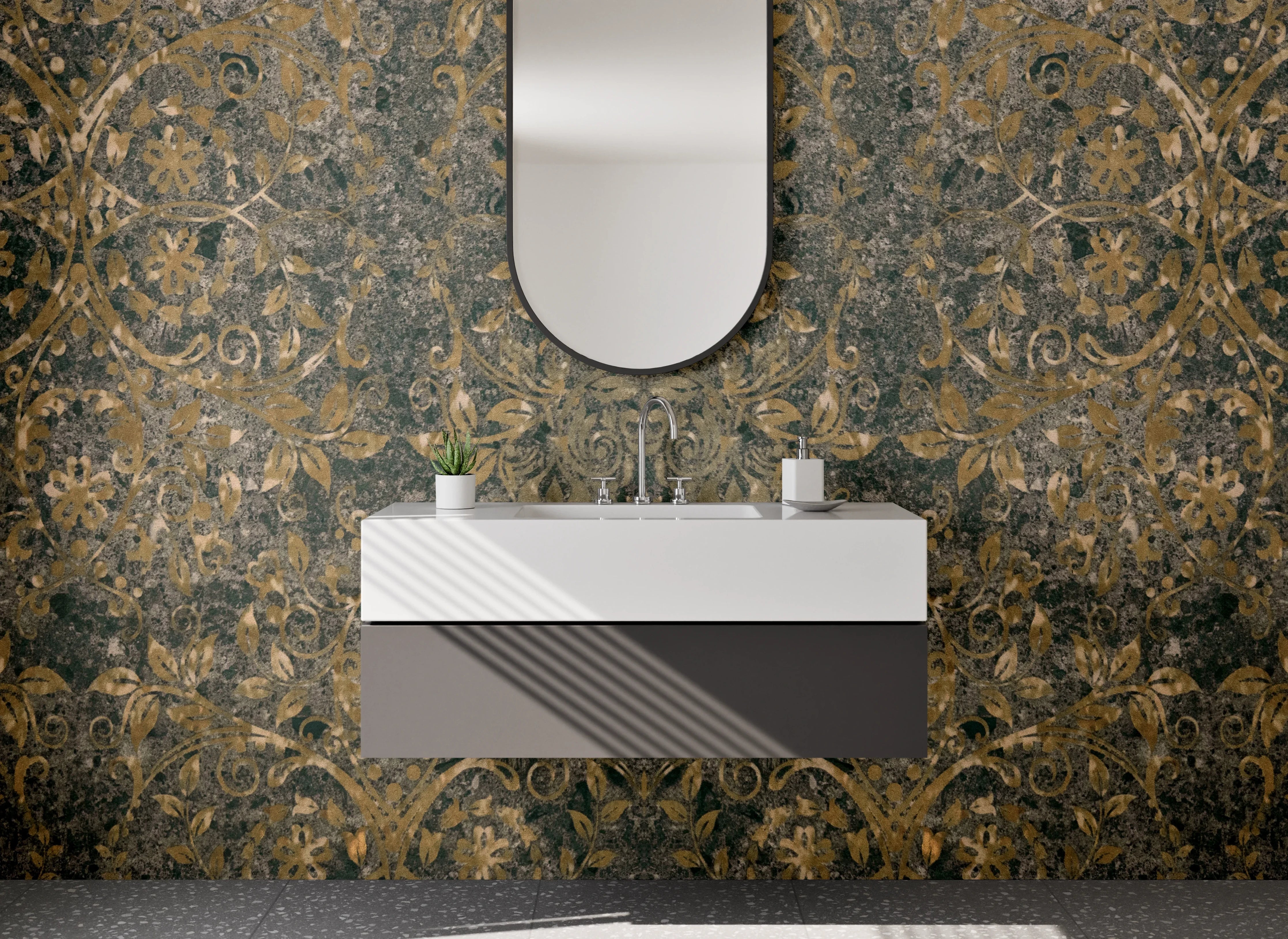 Waschbecken-Rückwand - Orientalisches Mandala-Ornament braun-gold