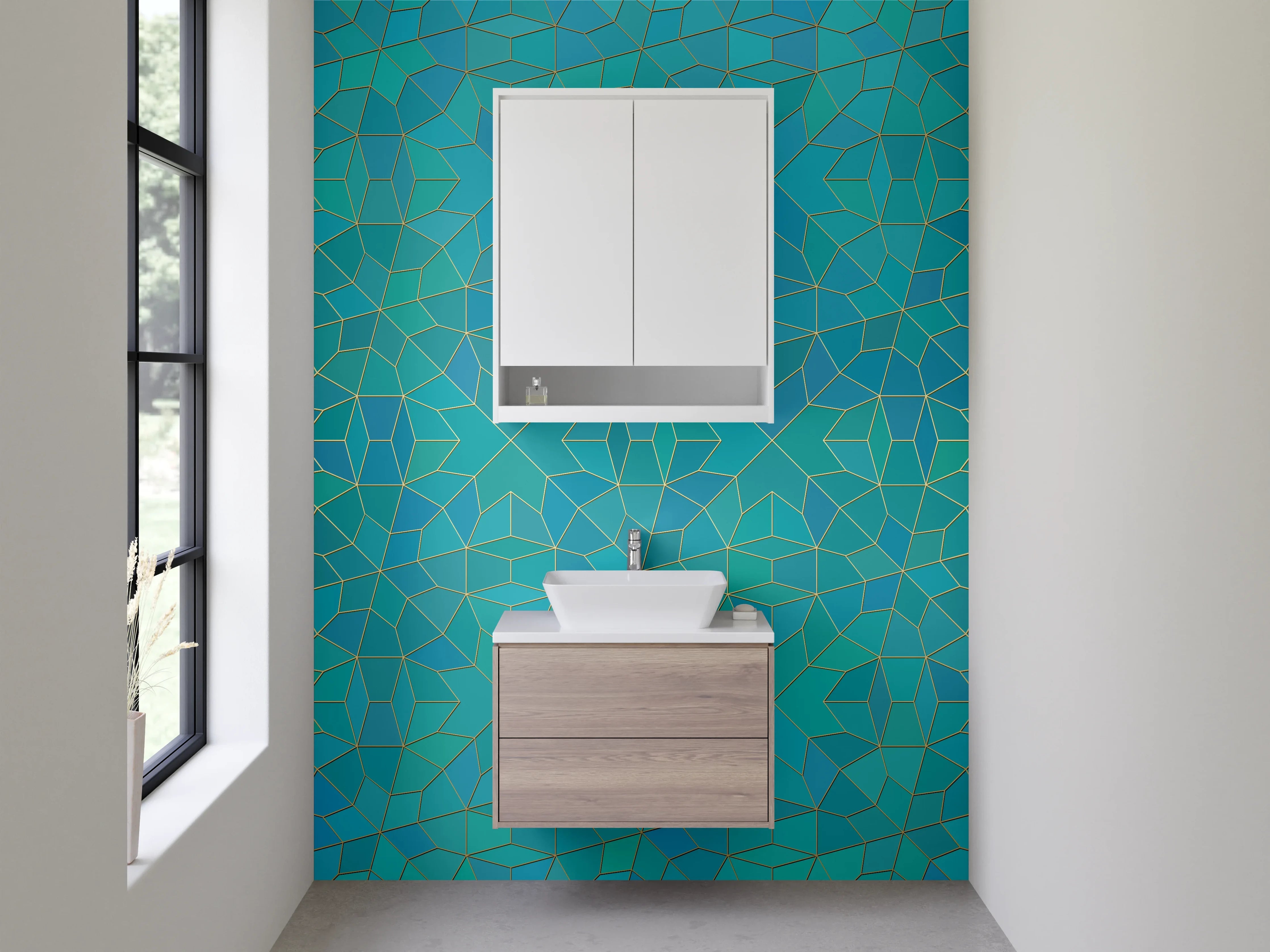 Waschbecken-Rückwand - Orientalisches Mosaik Gold Türkis Fliesenmuster