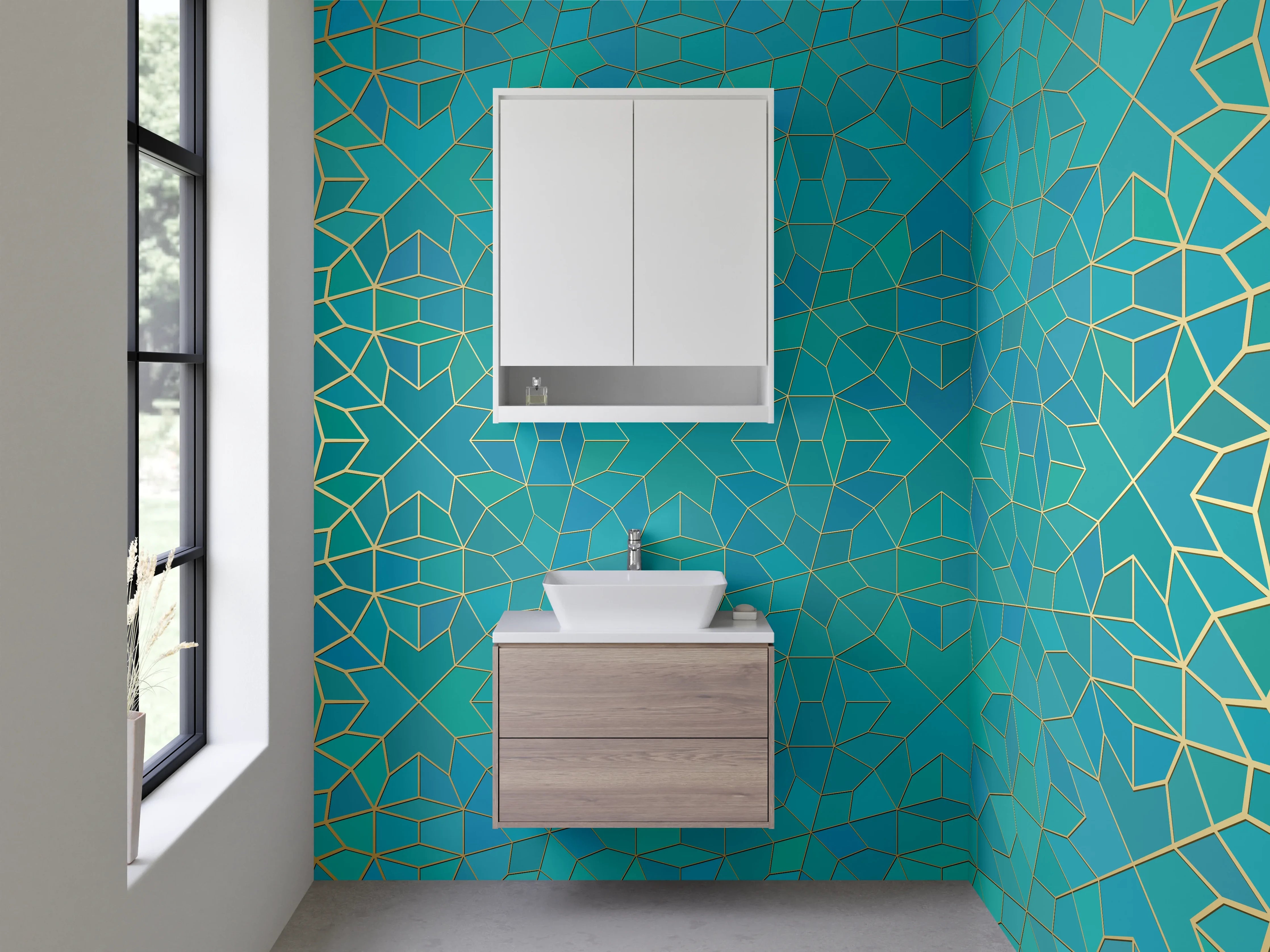 Waschbecken-Rückwand - Orientalisches Mosaik Gold Türkis Fliesenmuster