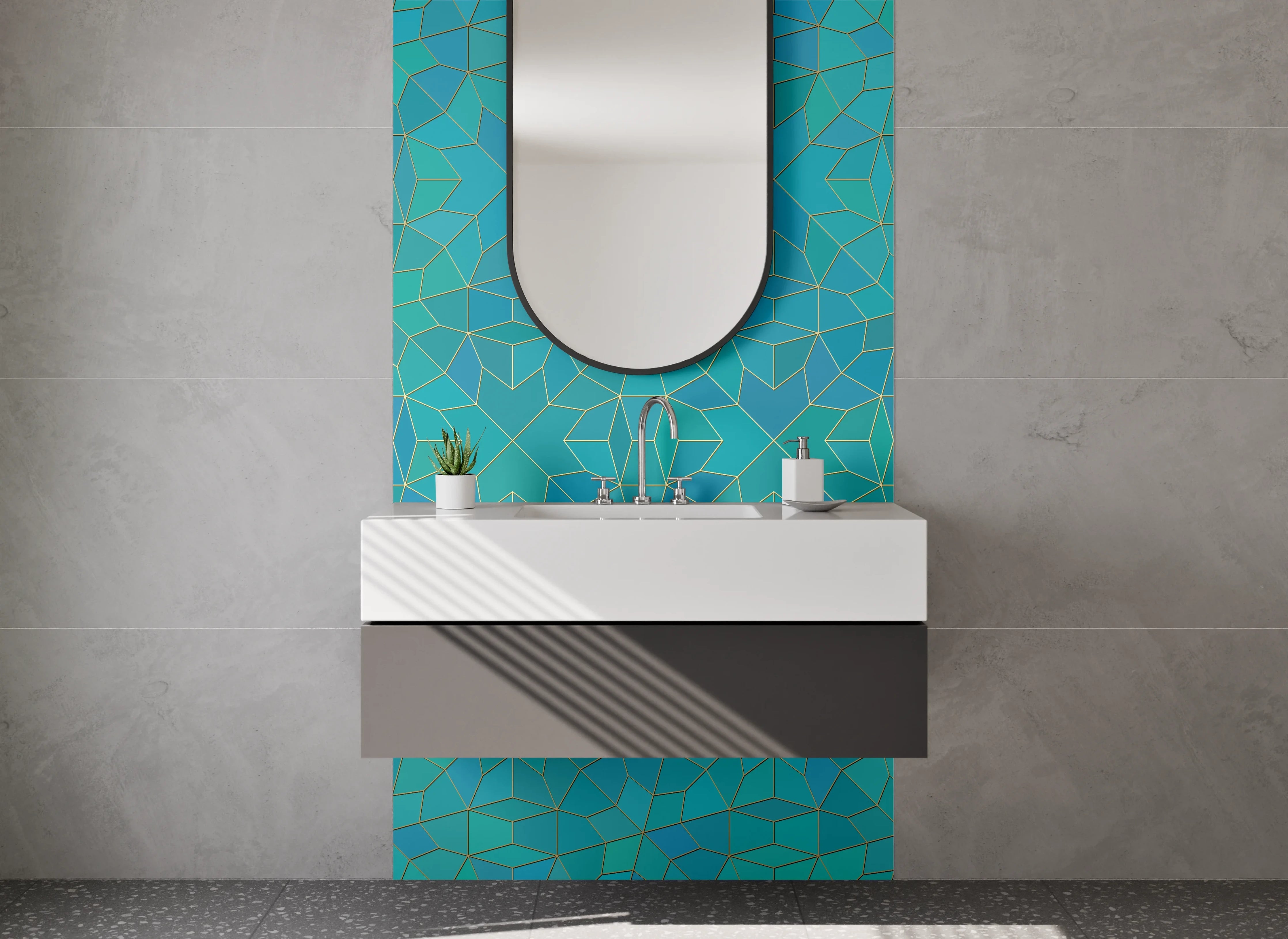 Waschbecken-Rückwand - Orientalisches Mosaik Gold Türkis Fliesenmuster