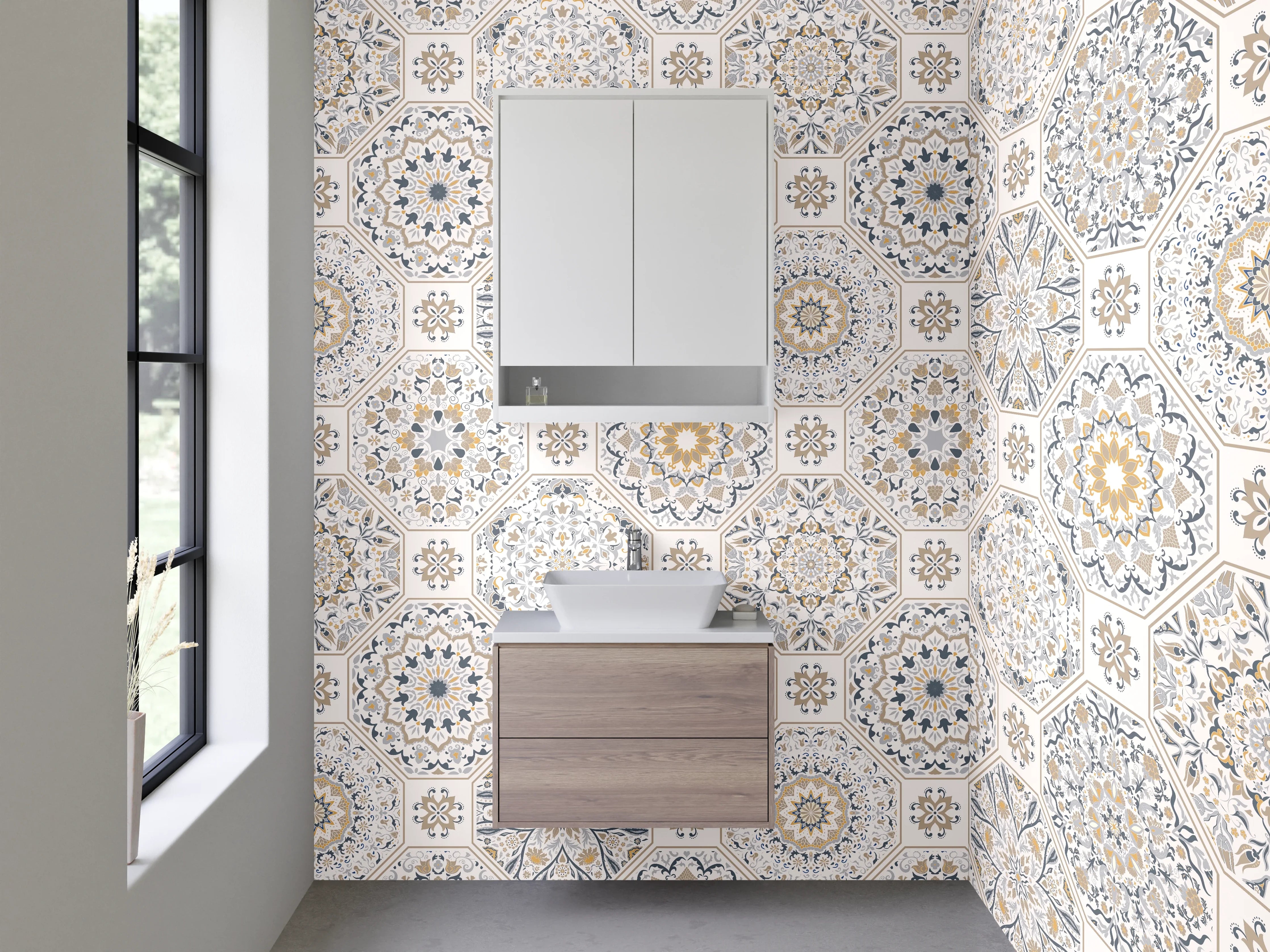 Waschbecken-Rückwand - Orientalisches Mosaik Muster Beige Grau