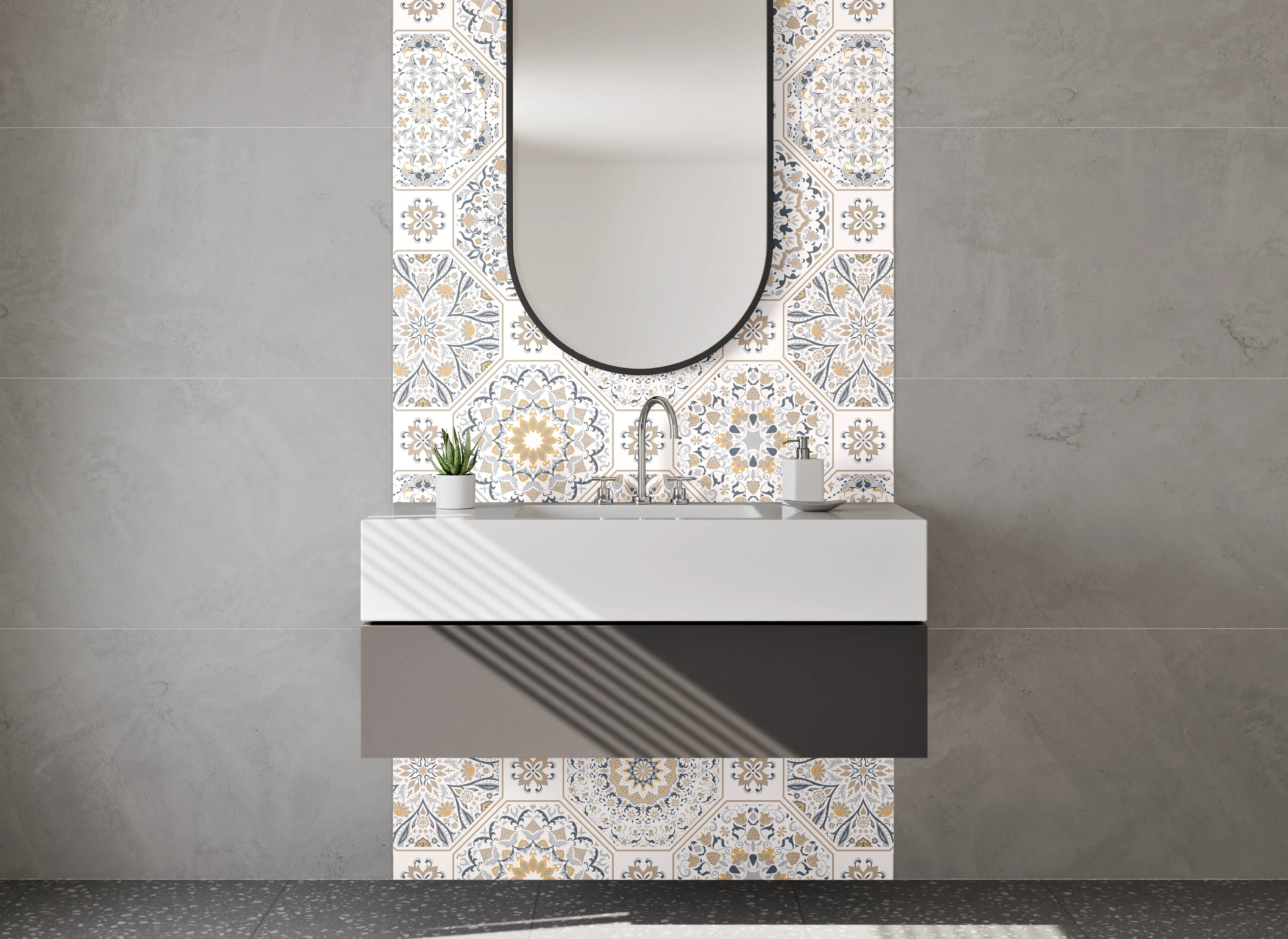 Waschbecken-Rückwand - Orientalisches Mosaik Muster Beige Grau