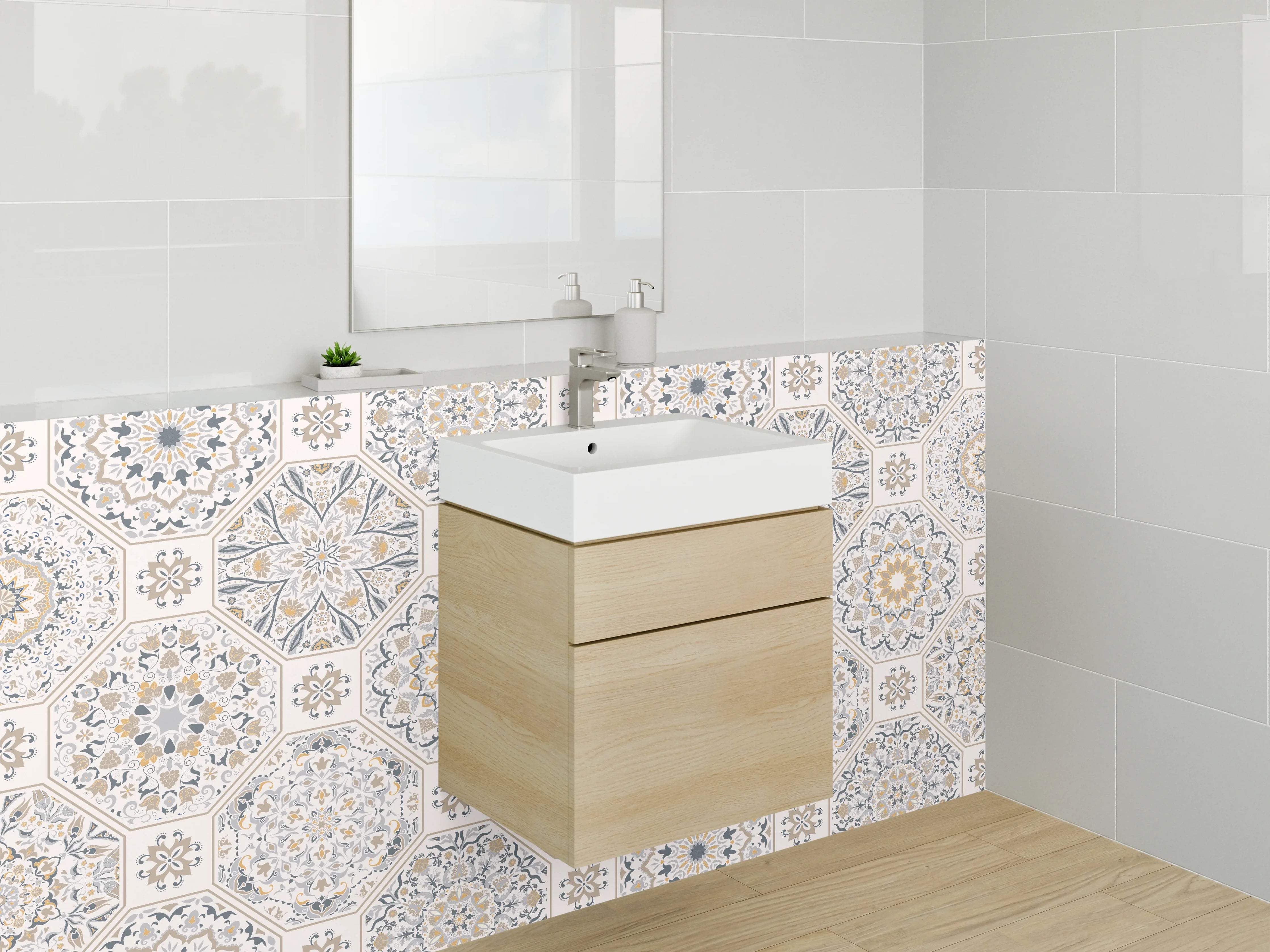 Waschbecken-Rückwand - Orientalisches Mosaik Muster Beige Grau