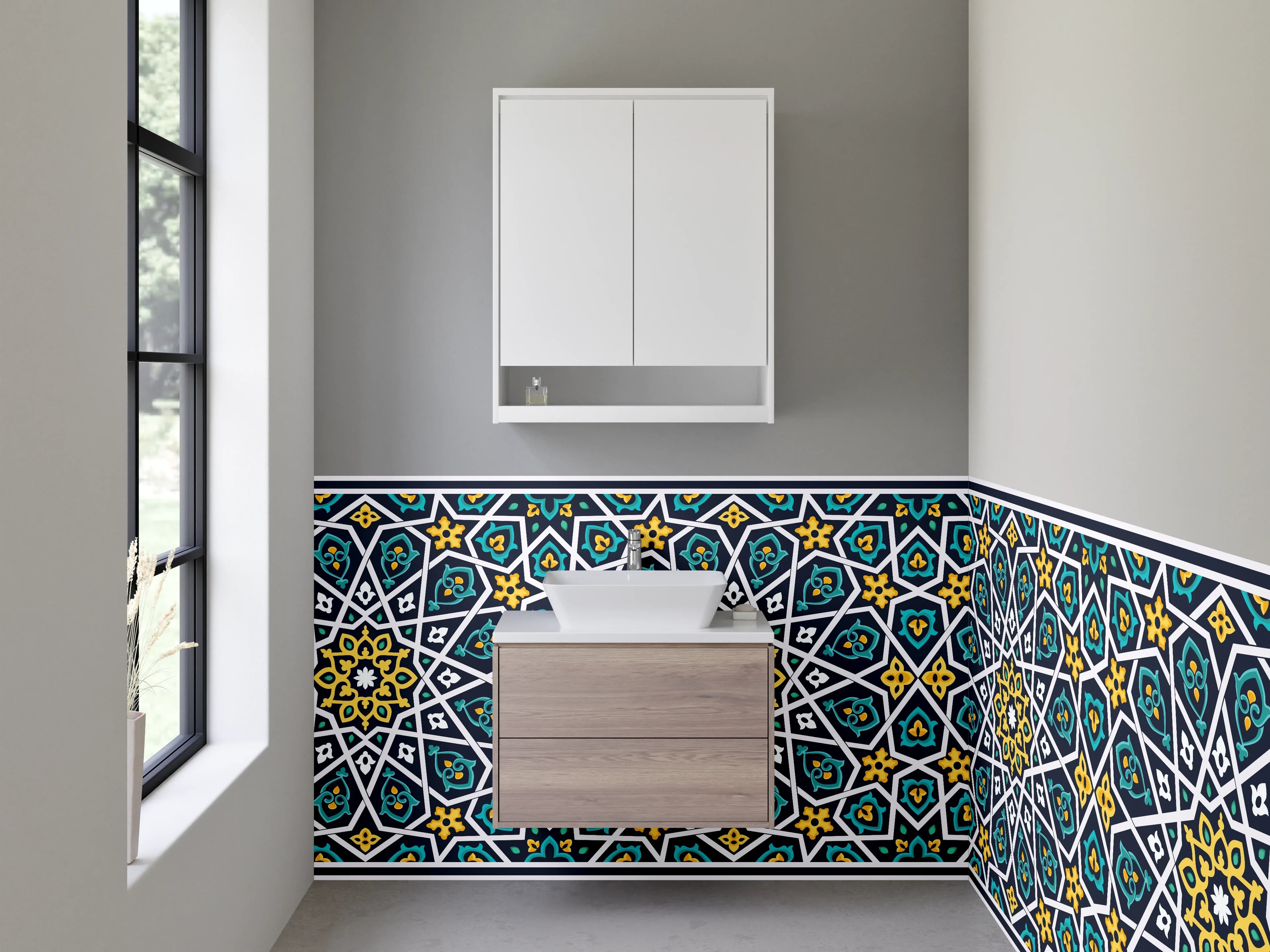Waschbecken-Rückwand - Orientalisches Mosaik Muster Blau Gelb