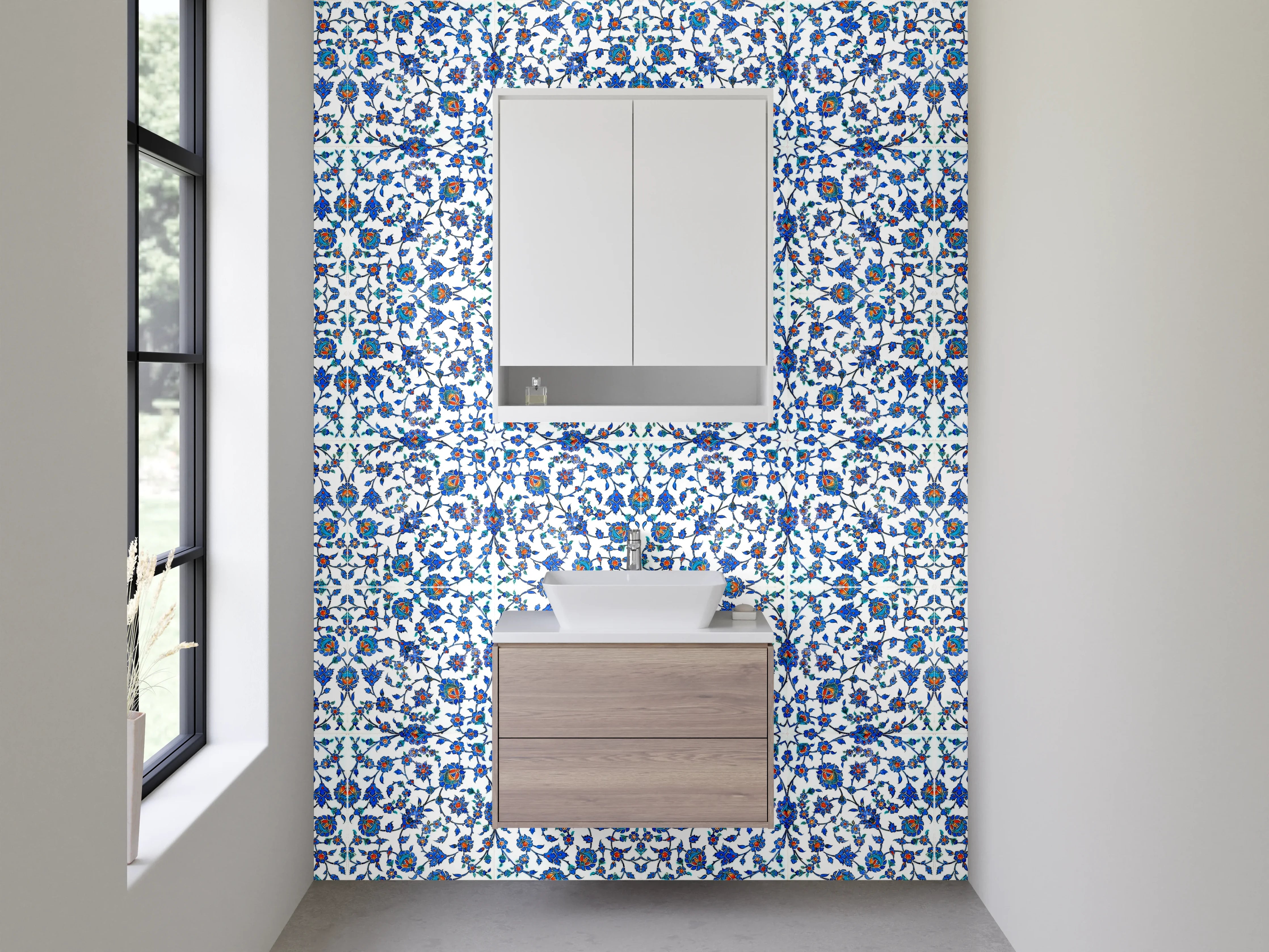 Waschbecken-Rückwand - Orientalisches Mosaik Muster Blau Weiß