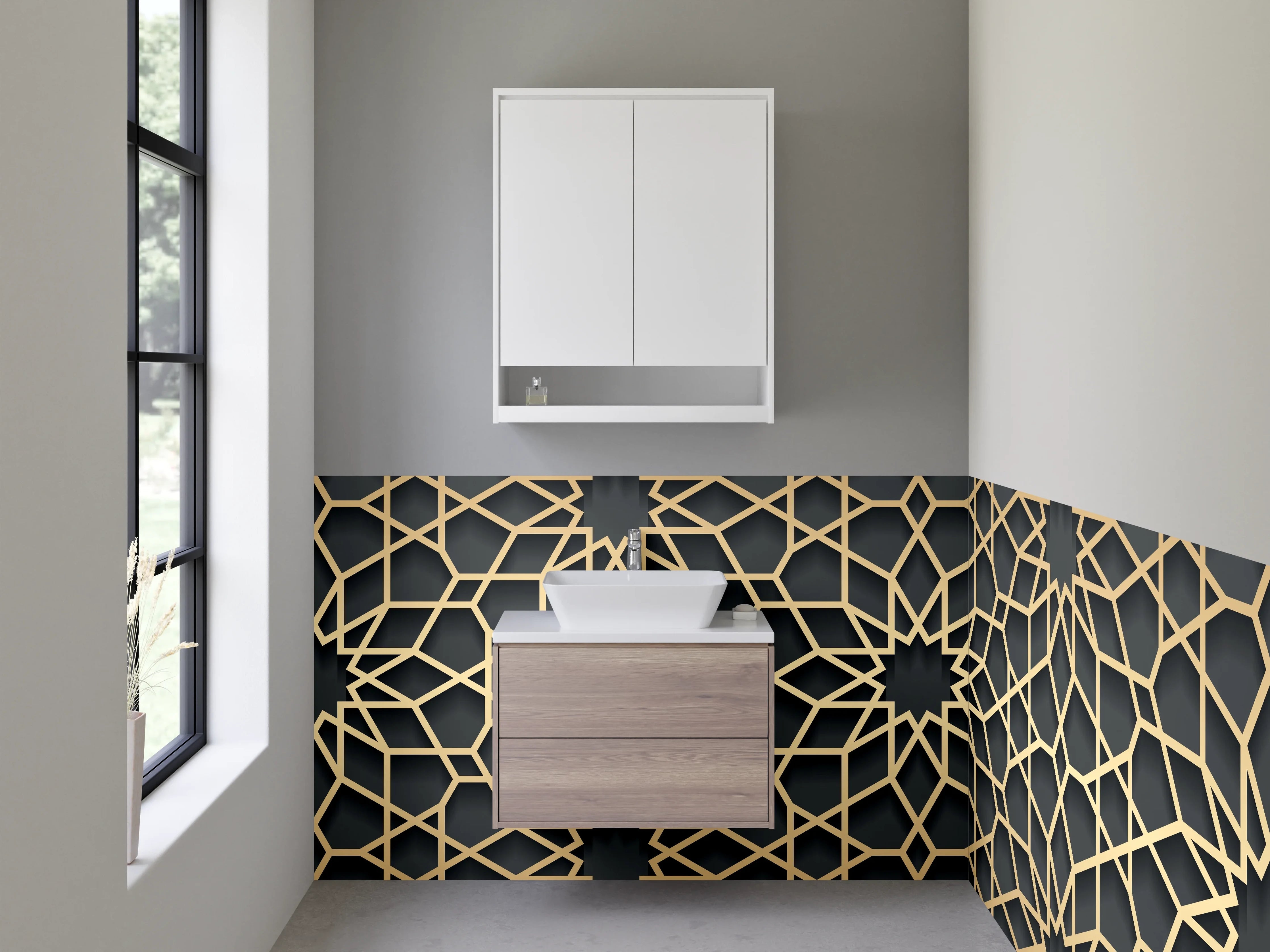 Waschbecken-Rückwand - Orientalisches Mosaik Muster Gold Schwarz