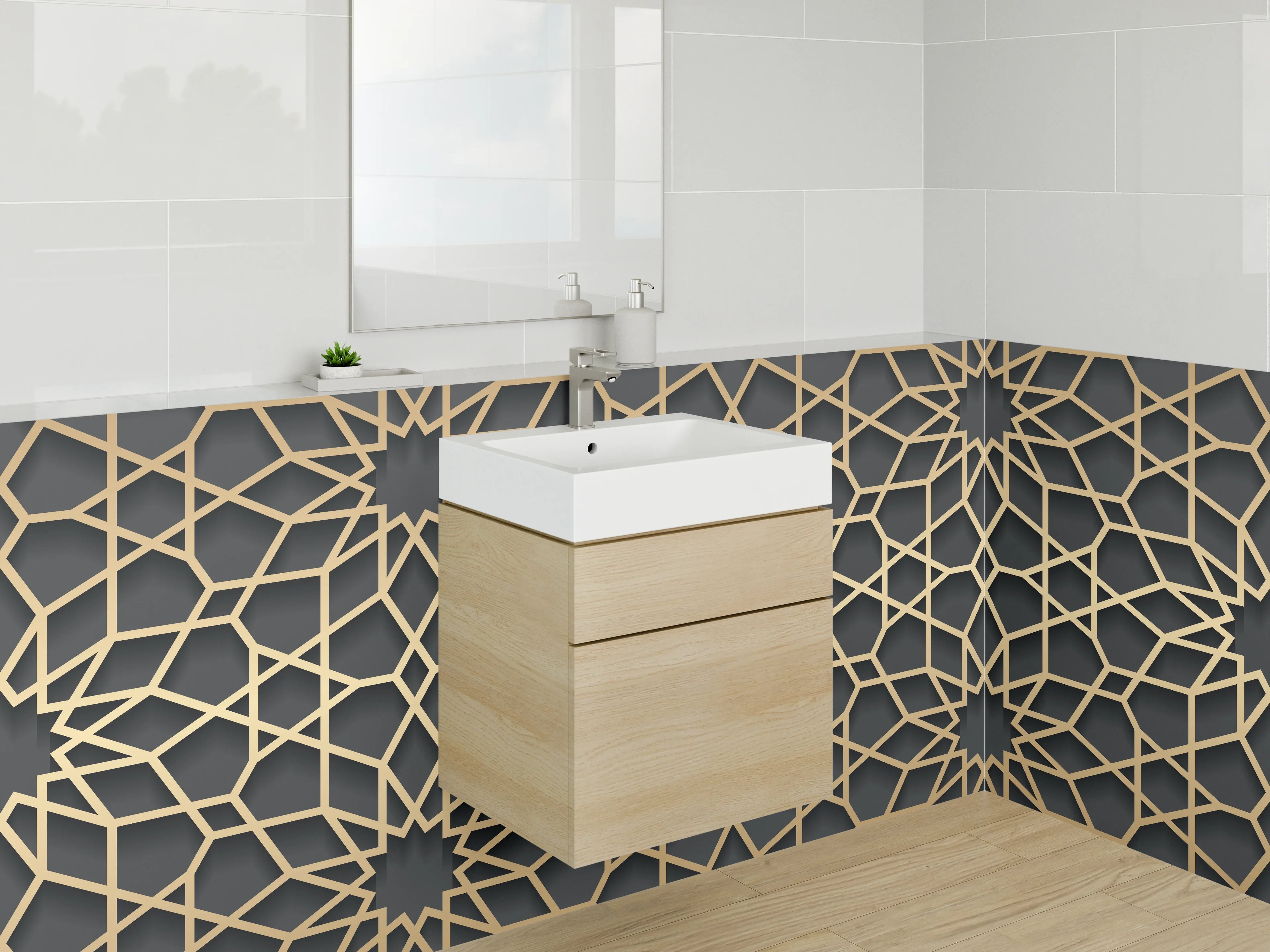 Waschbecken-Rückwand - Orientalisches Mosaik Muster Gold Schwarz
