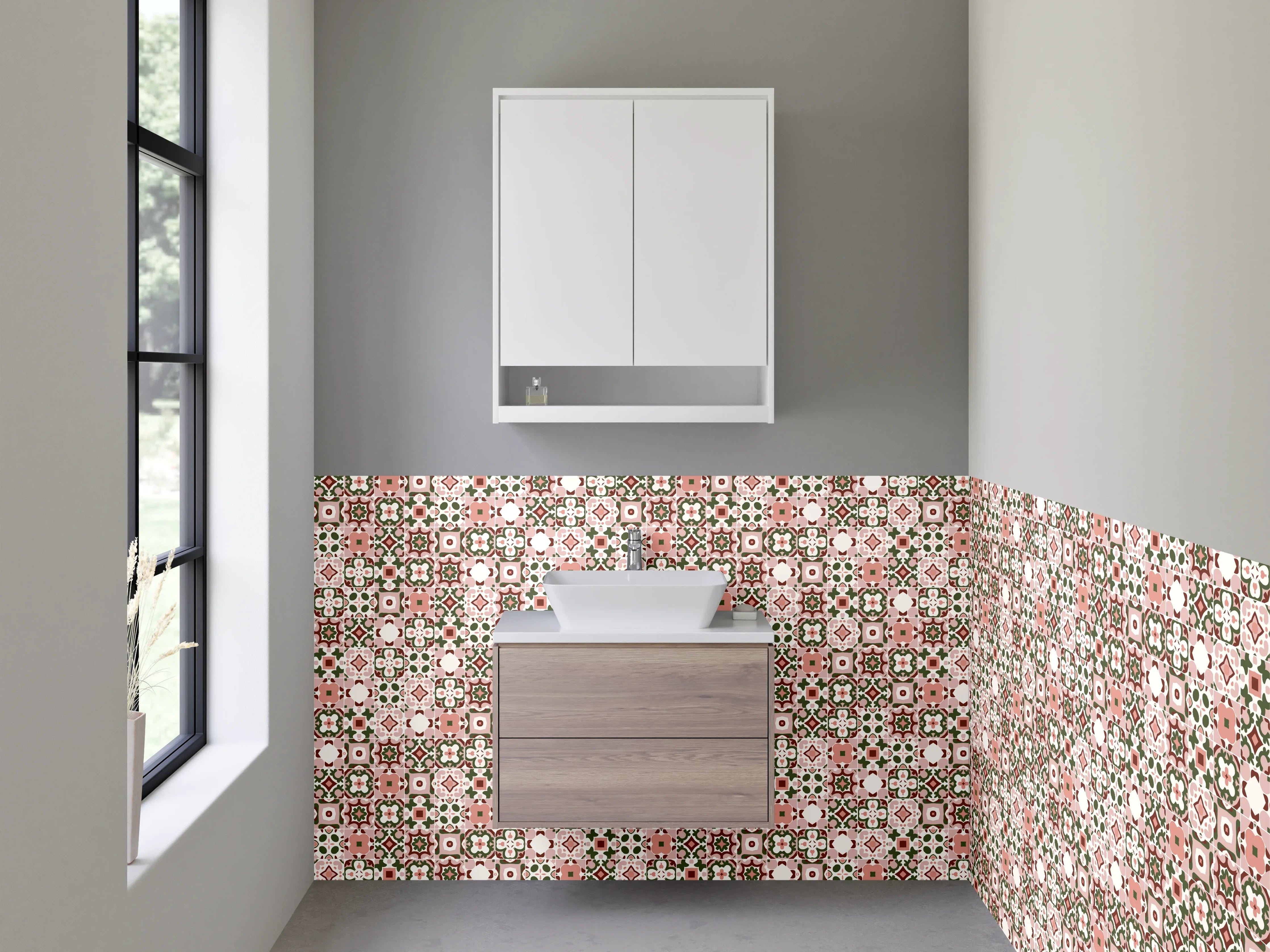 Waschbecken-Rückwand - Orientalisches Mosaik Muster Rosa Beige