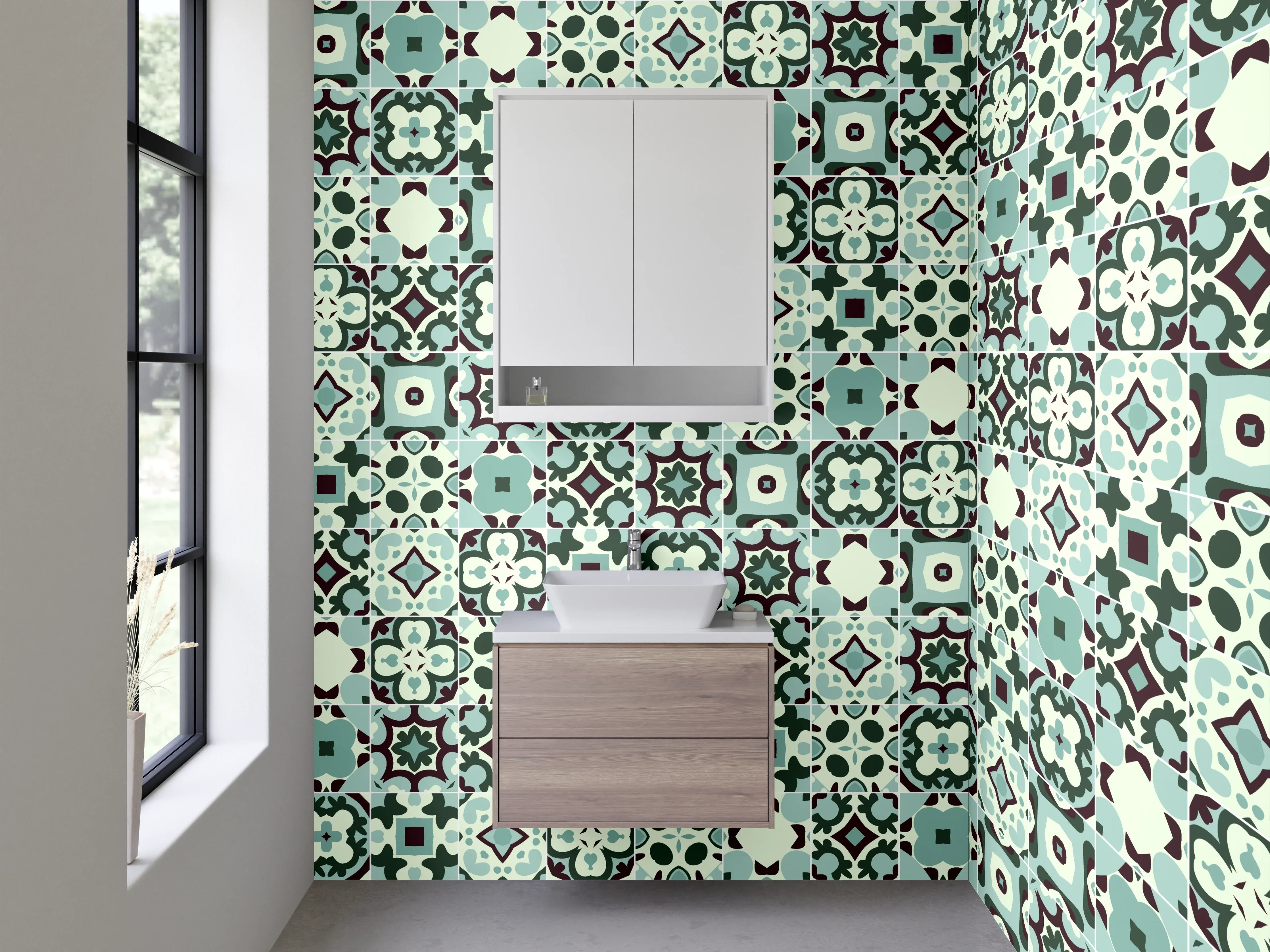 Waschbecken-Rückwand - Orientalisches Mosaik Muster Türkis Braun