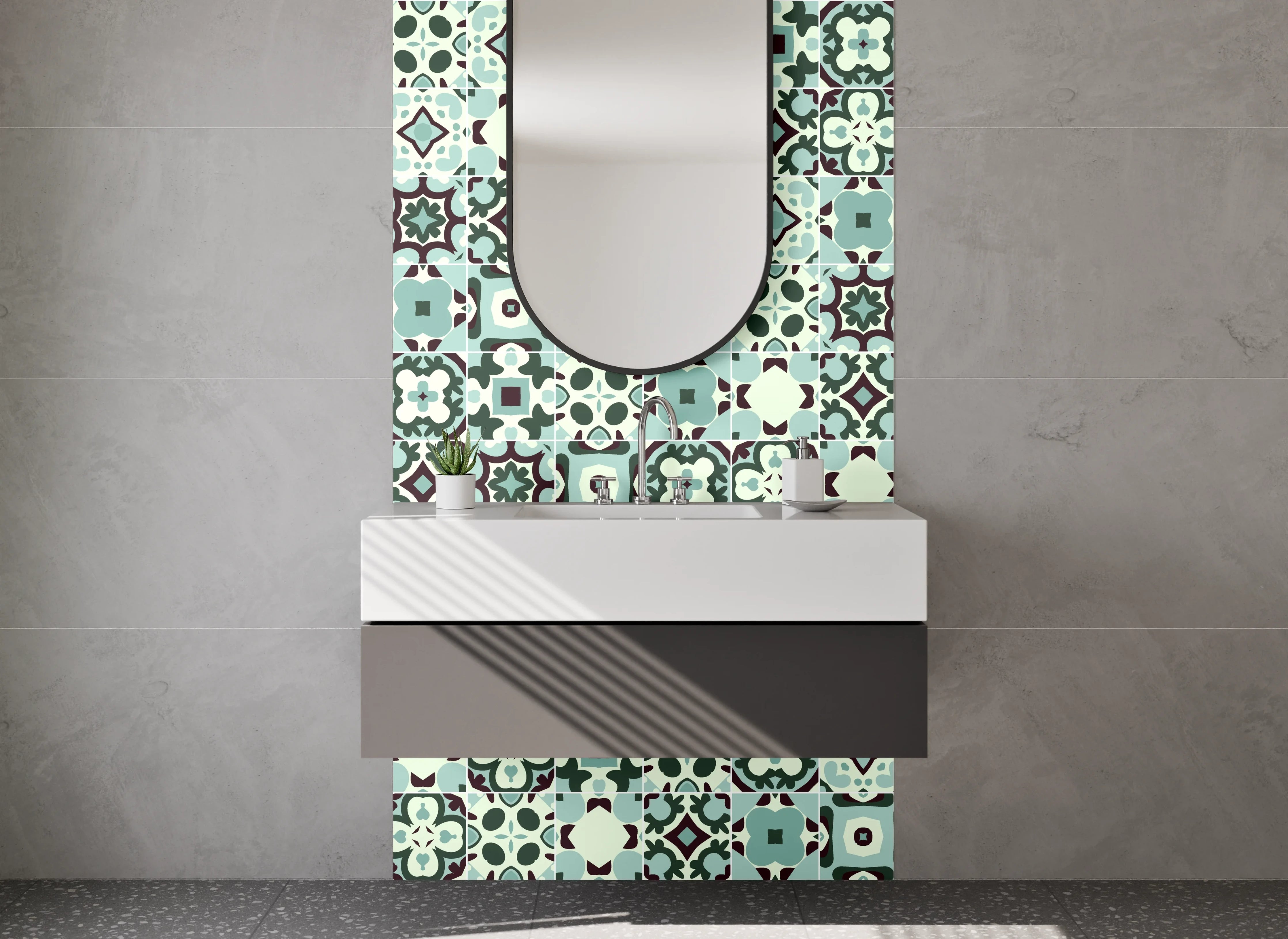 Waschbecken-Rückwand - Orientalisches Mosaik Muster Türkis Braun