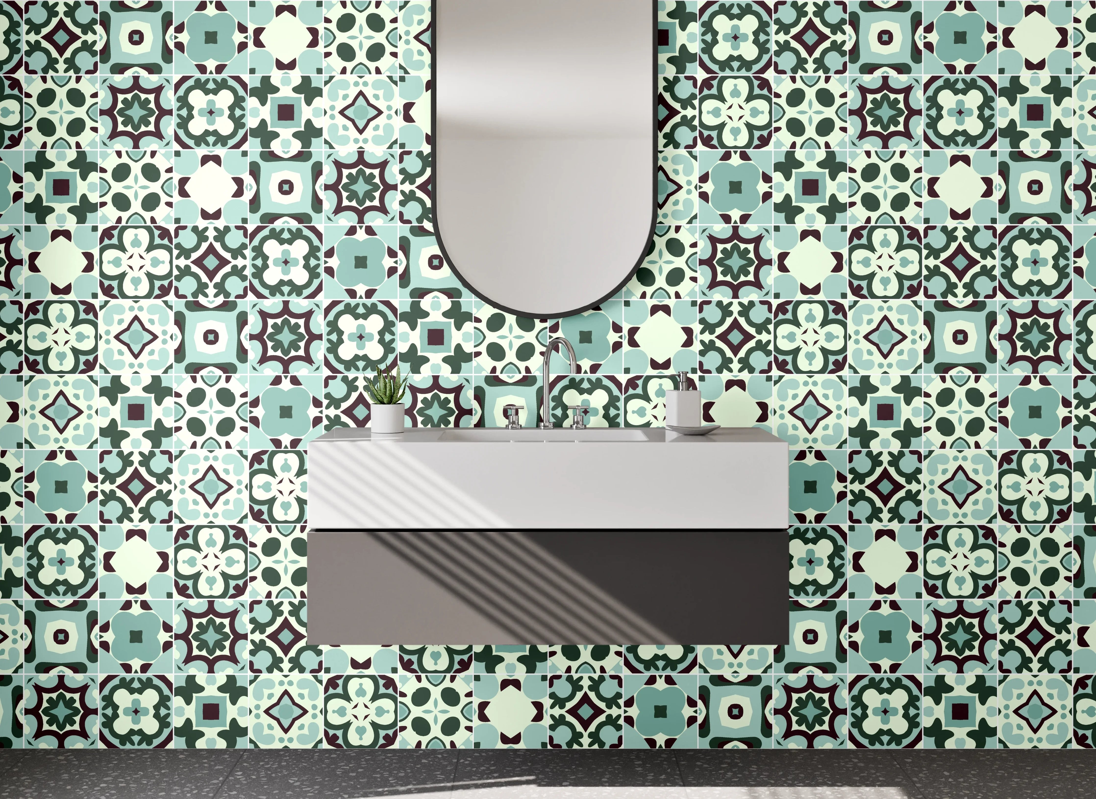 Waschbecken-Rückwand - Orientalisches Mosaik Muster Türkis Braun