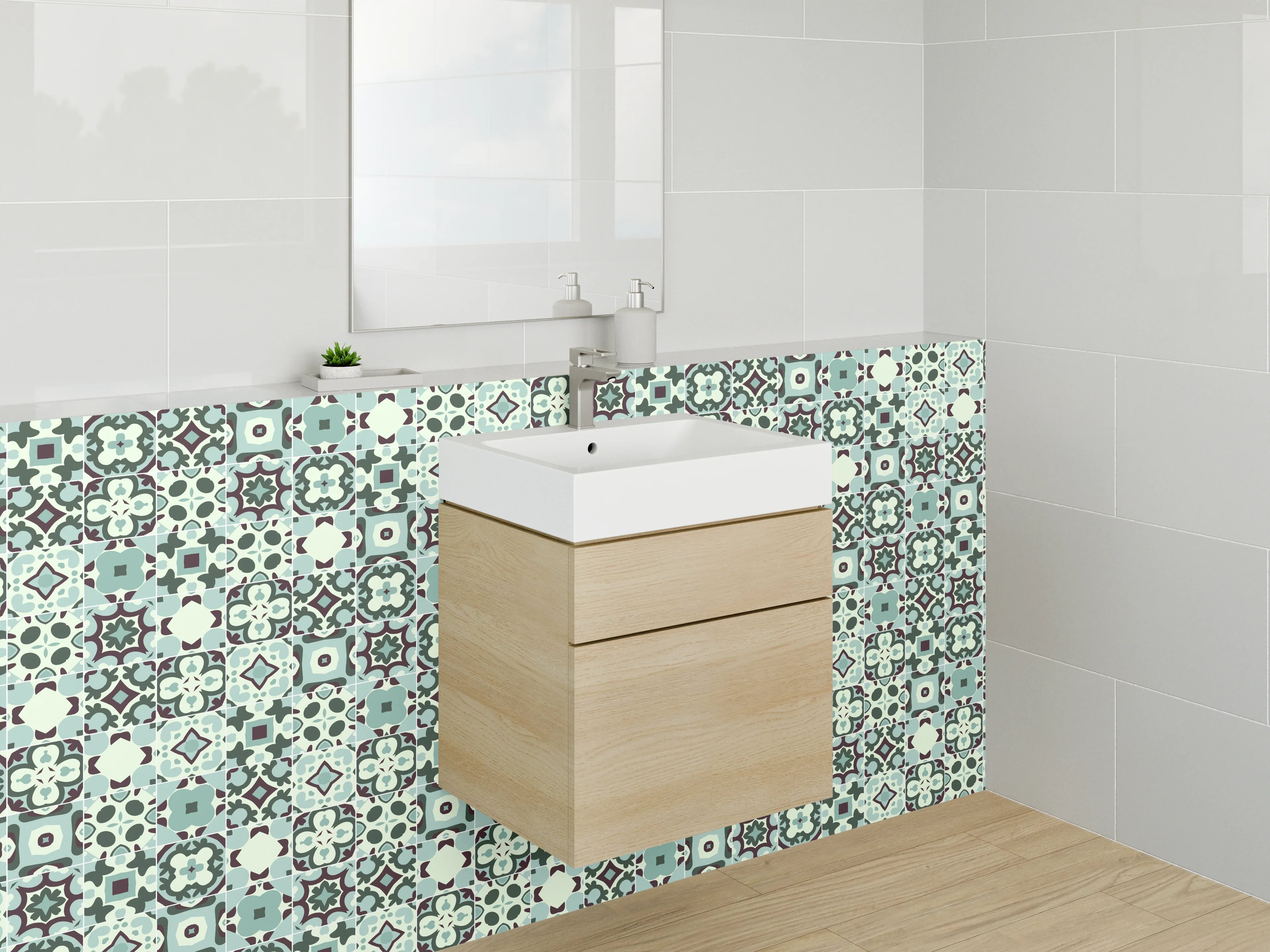 Waschbecken-Rückwand - Orientalisches Mosaik Muster Türkis Braun