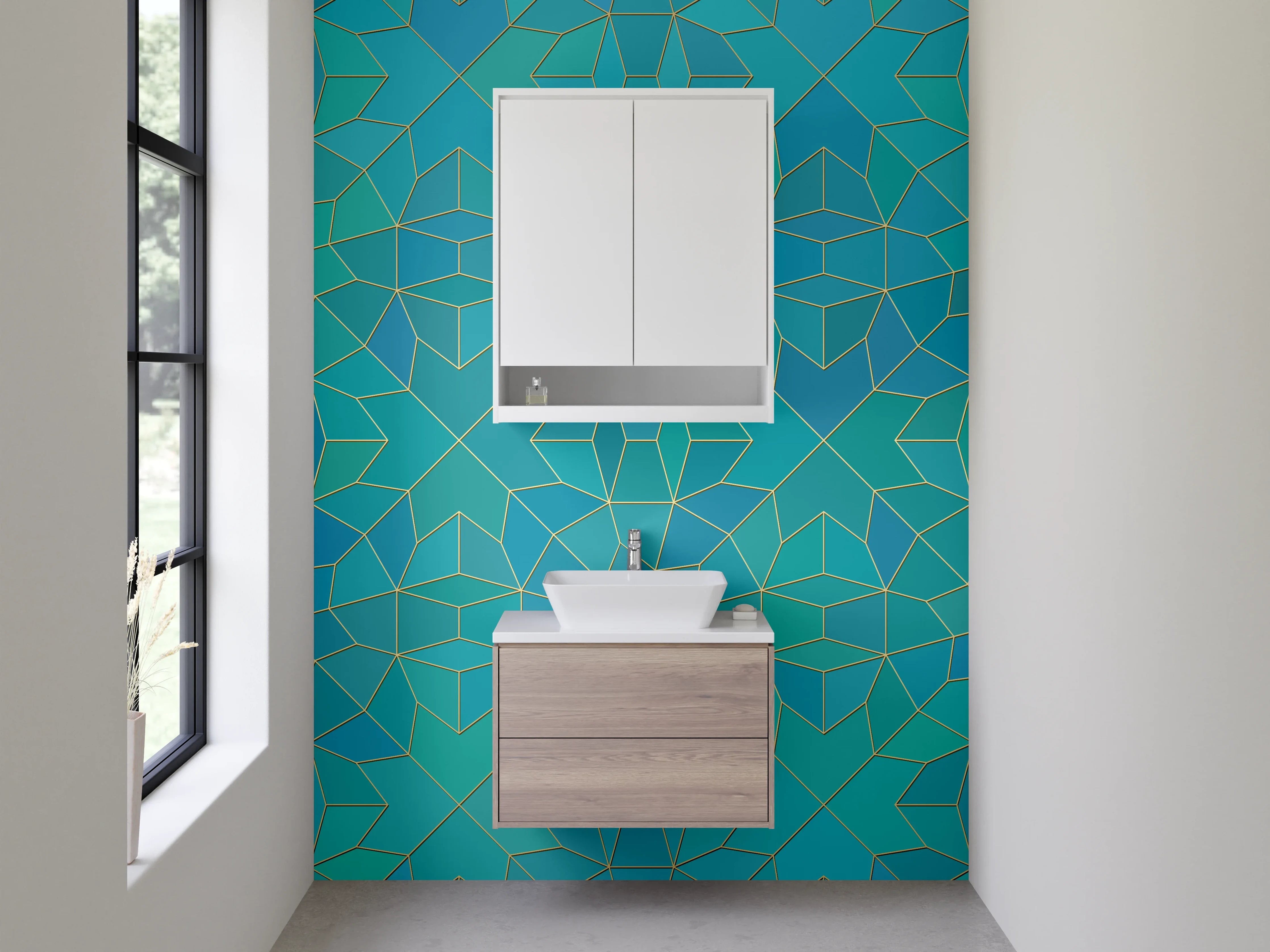 Waschbecken-Rückwand - Orientalisches Mosaik Muster Türkis Gold
