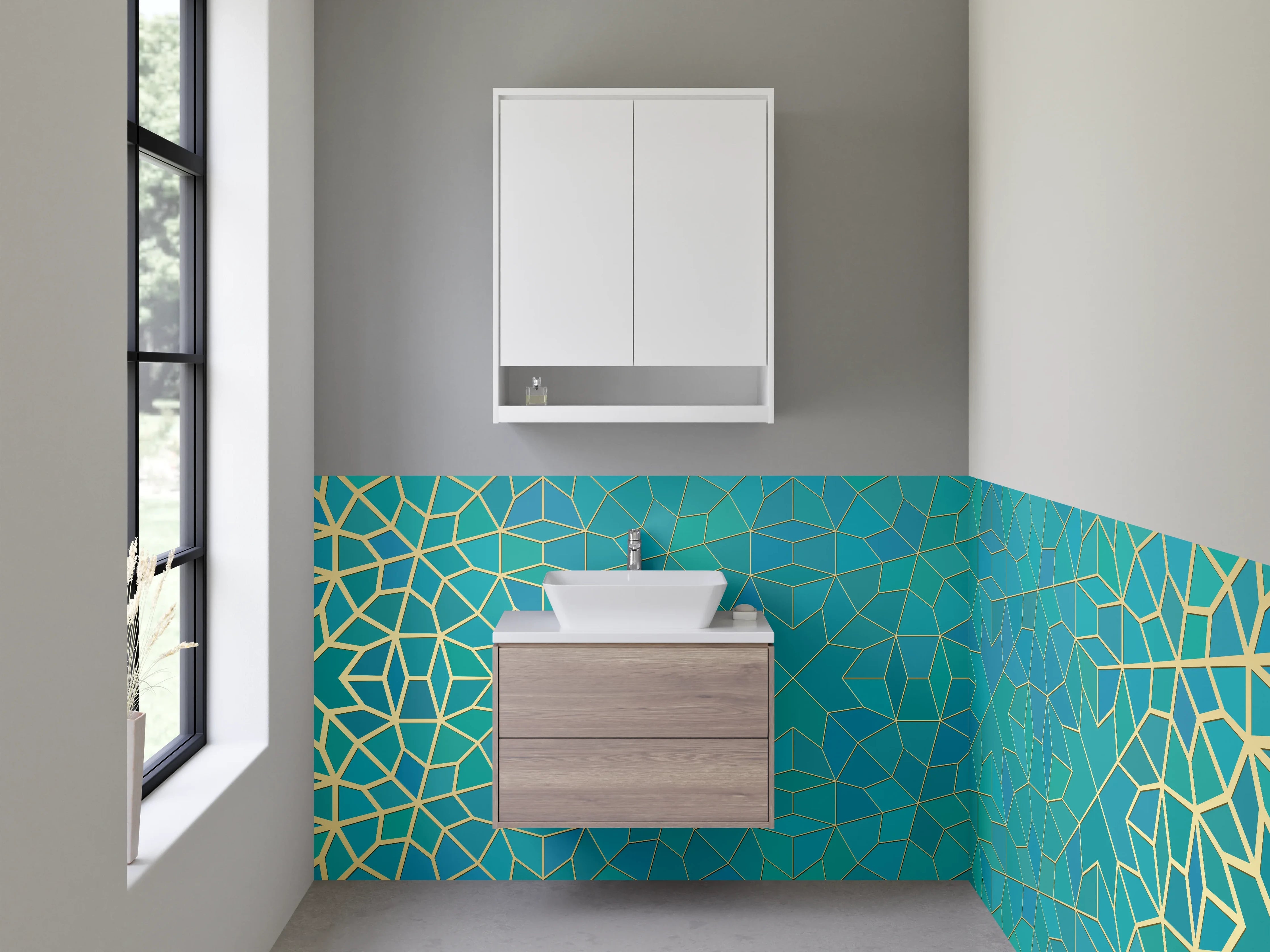 Waschbecken-Rückwand - Orientalisches Mosaik Muster Türkis Gold