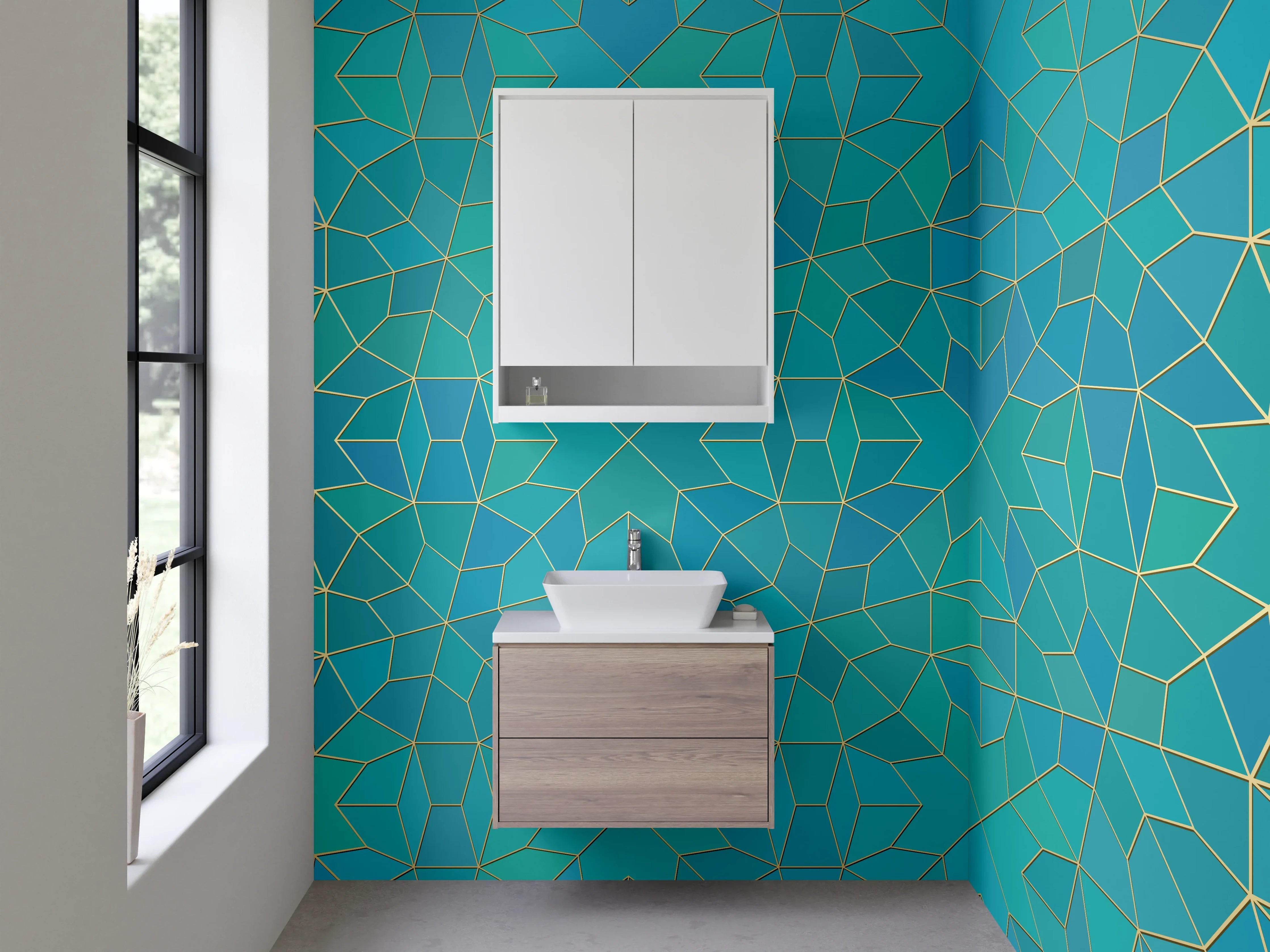 Waschbecken-Rückwand - Orientalisches Mosaik Muster Türkis Gold