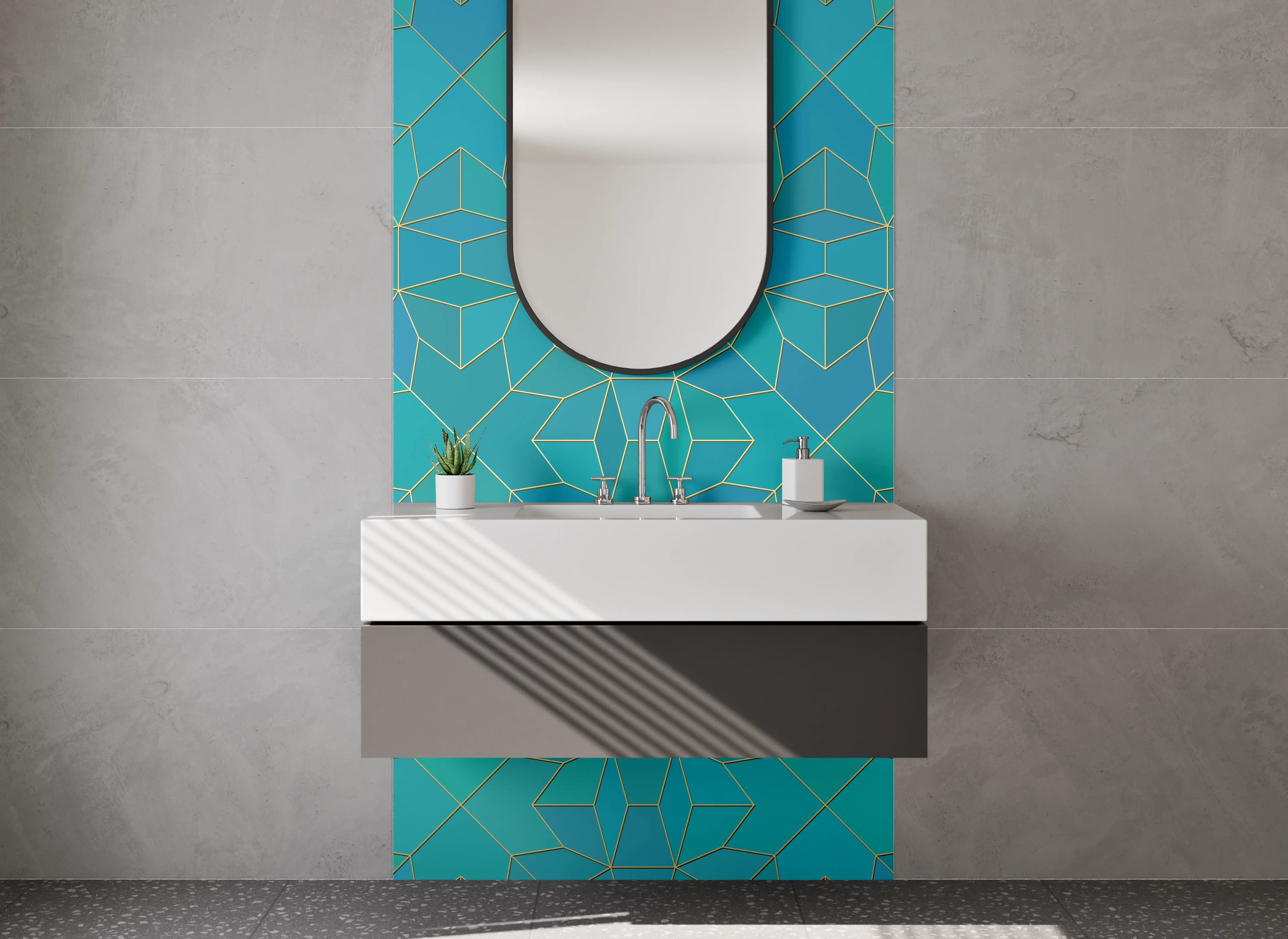 Waschbecken-Rückwand - Orientalisches Mosaik Muster Türkis Gold