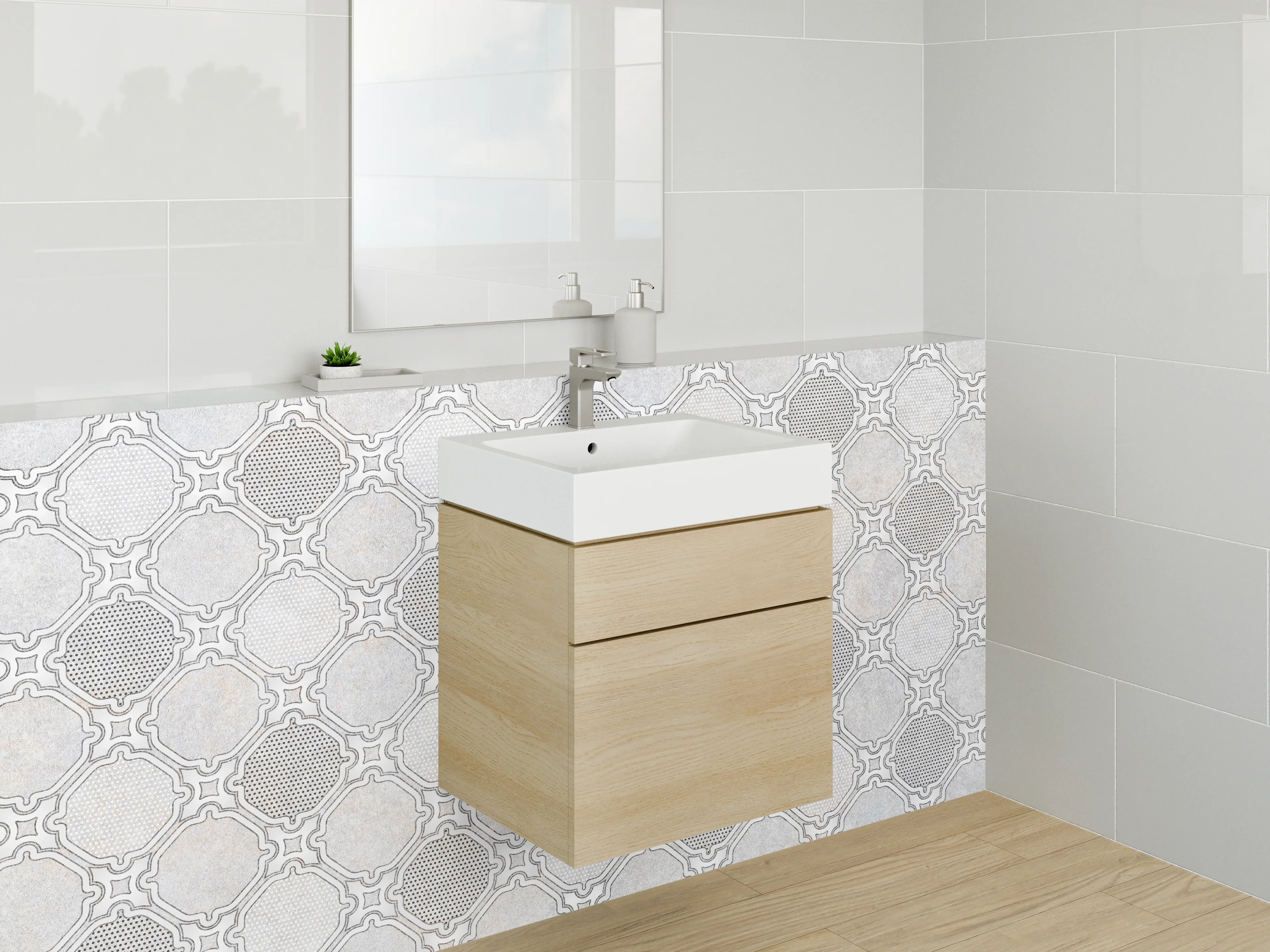 Waschbecken-Rückwand - Orientalisches Mosaik in Weiß und Grau