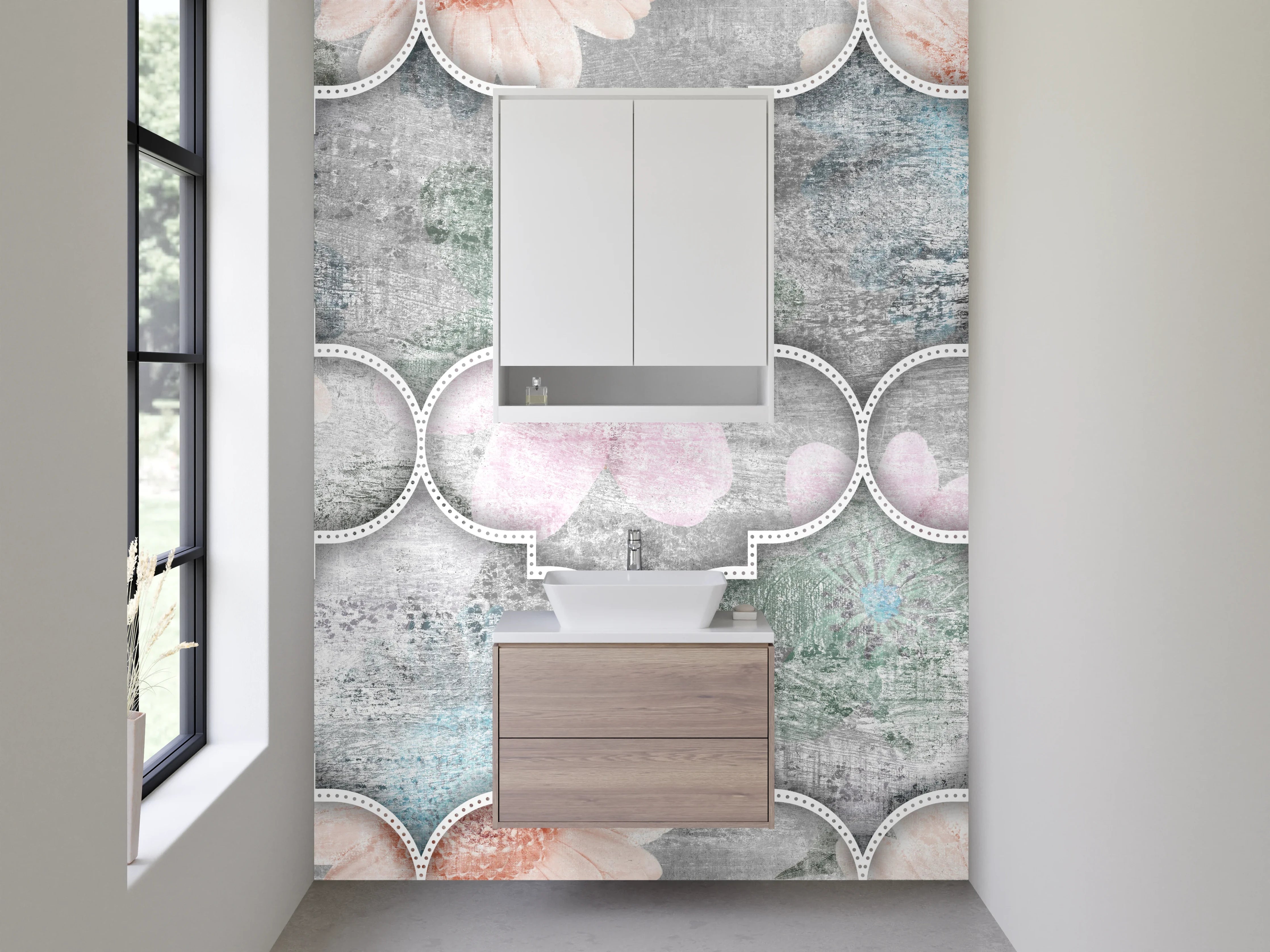 Waschbecken-Rückwand - Orientalisches Mosaik mit Vintage-Blumen