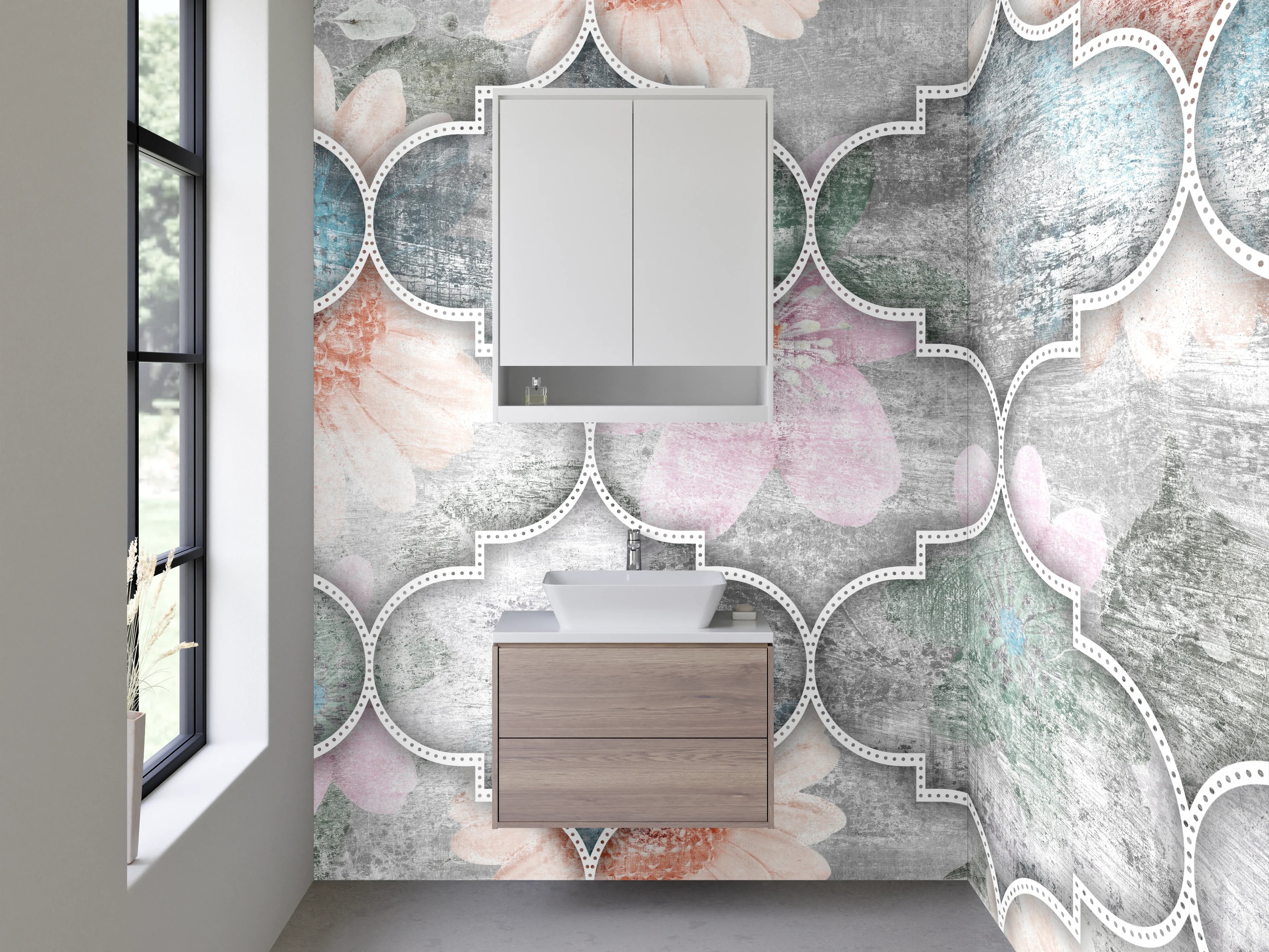 Waschbecken-Rückwand - Orientalisches Mosaik mit Vintage-Blumen