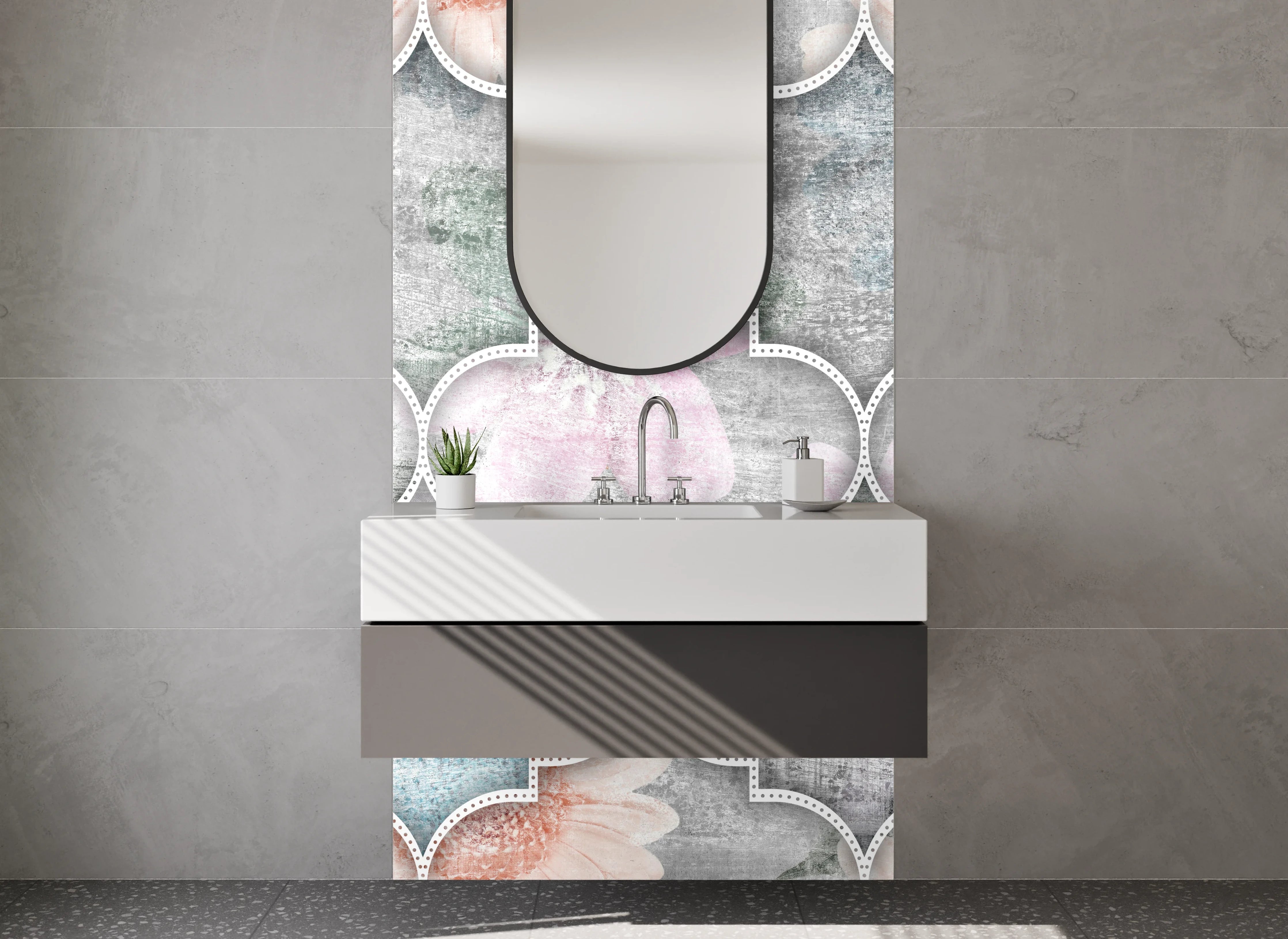 Waschbecken-Rückwand - Orientalisches Mosaik mit Vintage-Blumen
