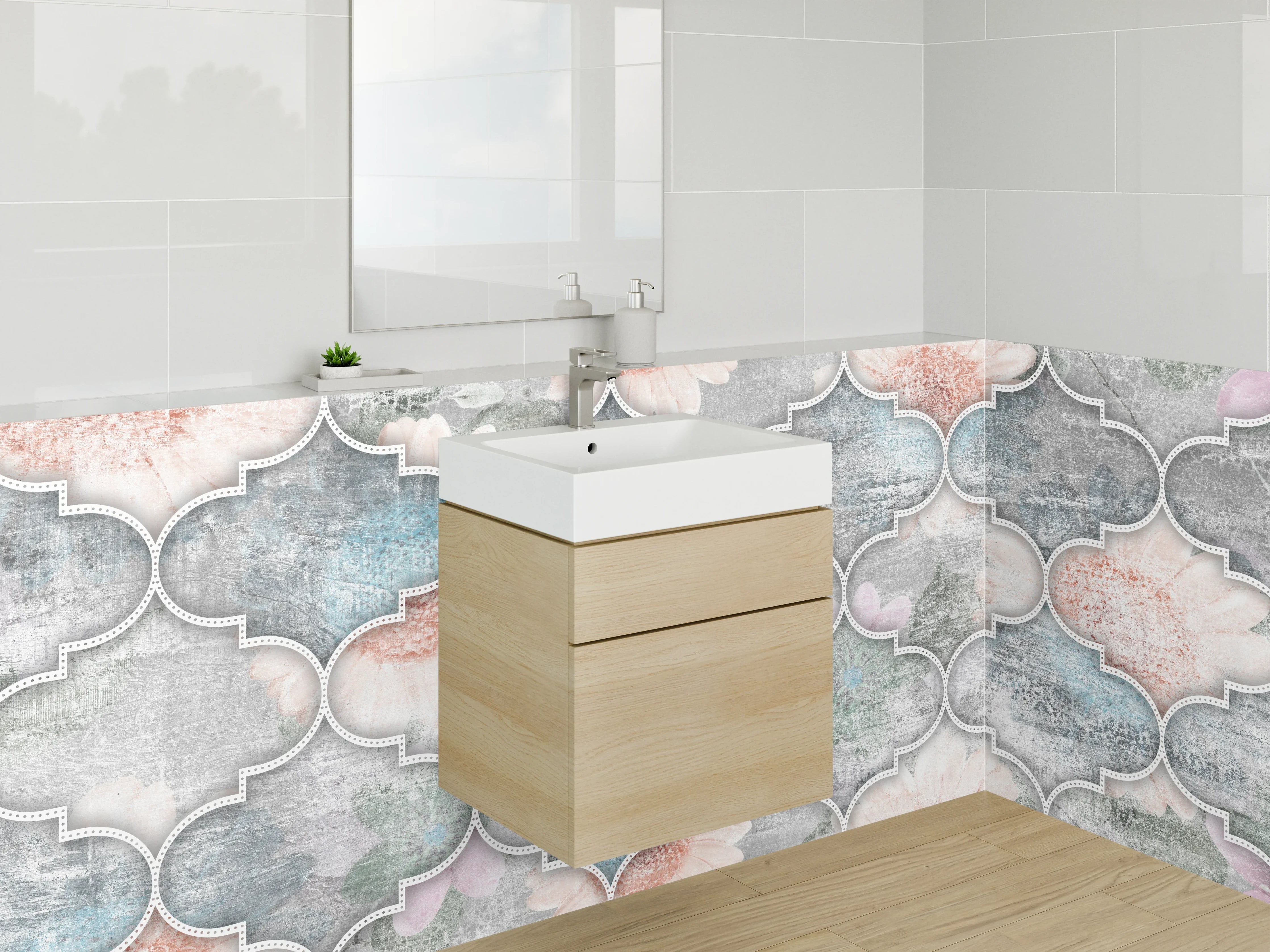 Waschbecken-Rückwand - Orientalisches Mosaik mit Vintage-Blumen