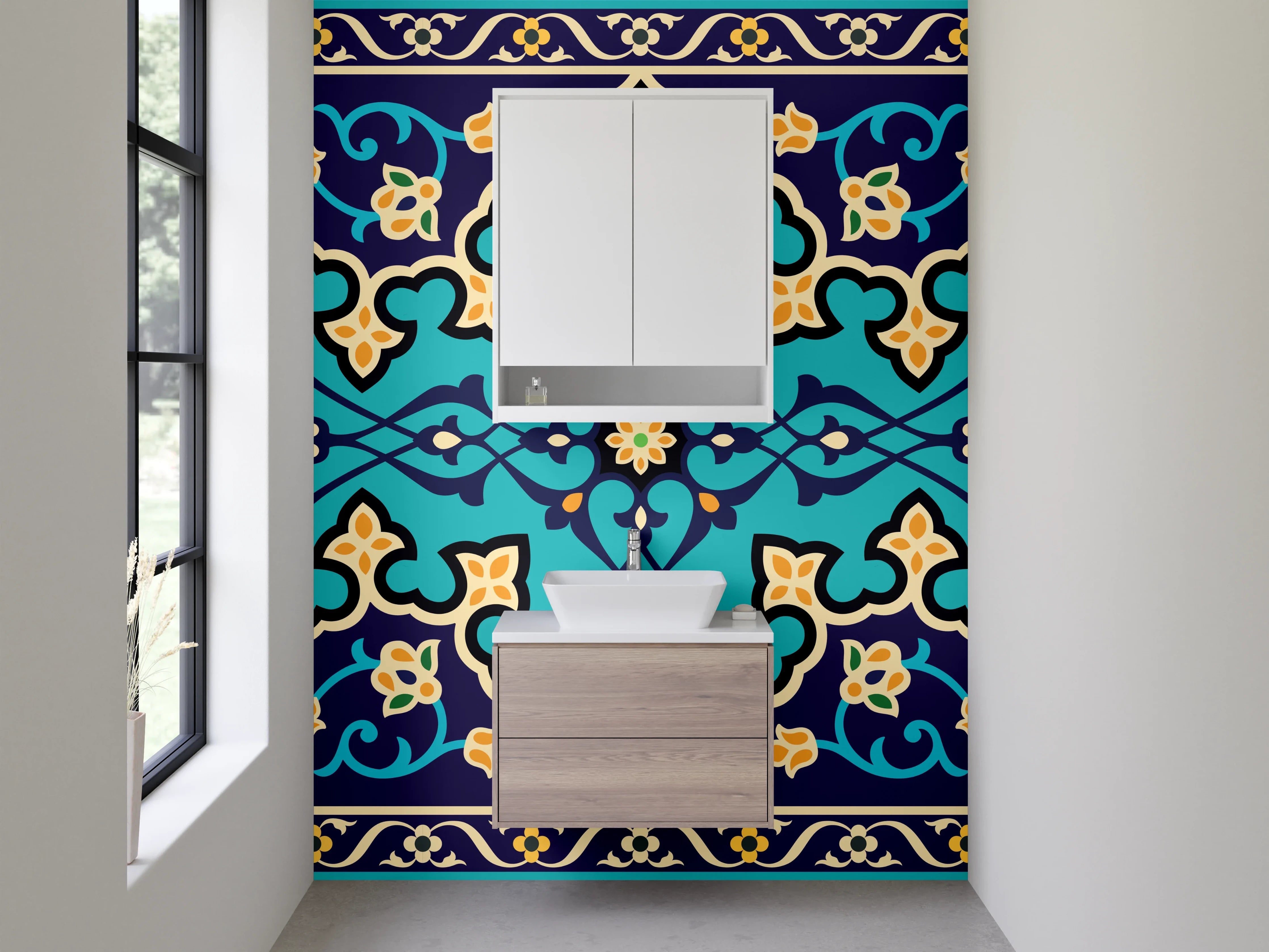 Waschbecken-Rückwand - Orientalisches Mosaikmuster Türkis Blau