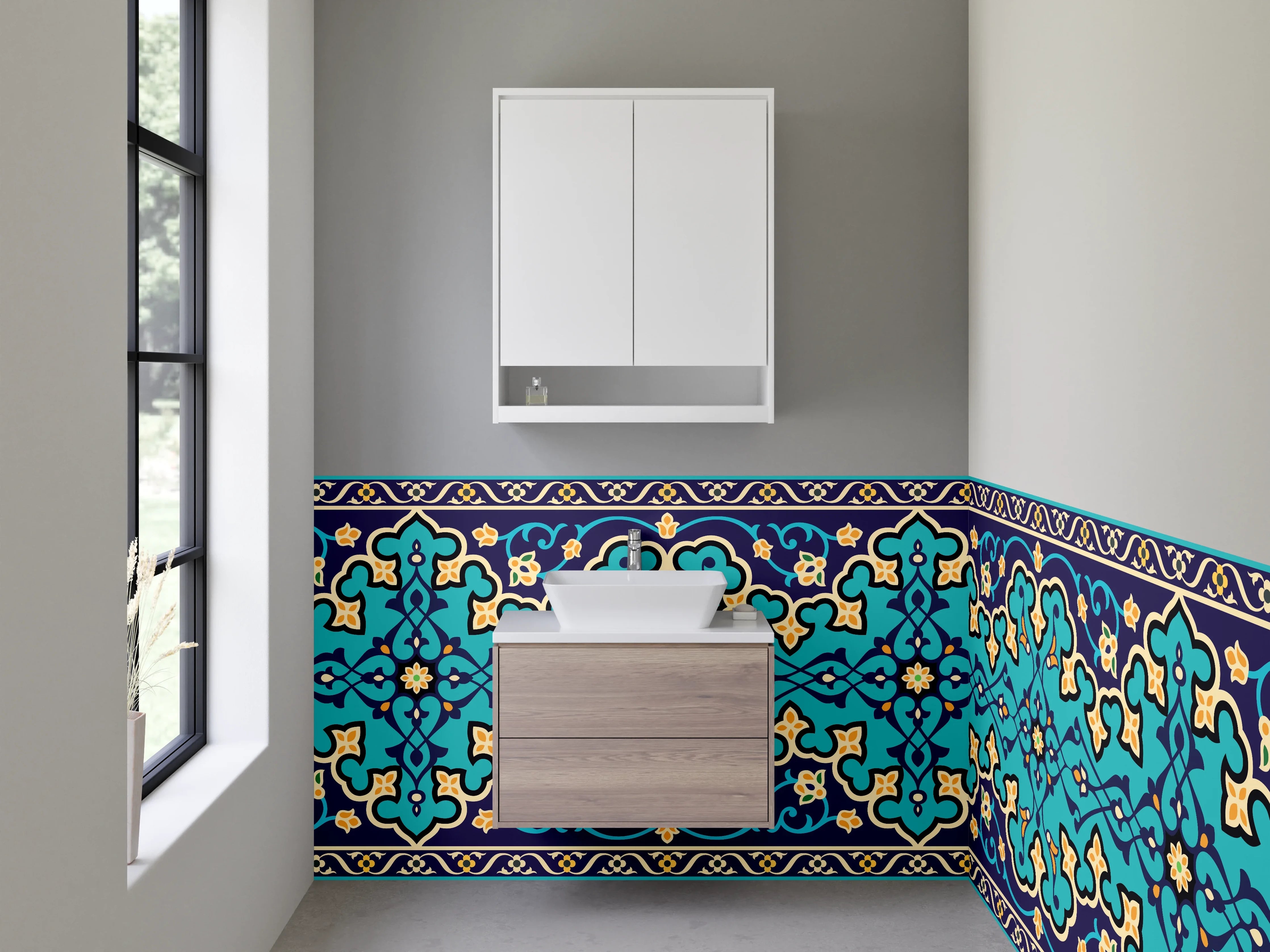 Waschbecken-Rückwand - Orientalisches Mosaikmuster Türkis Blau