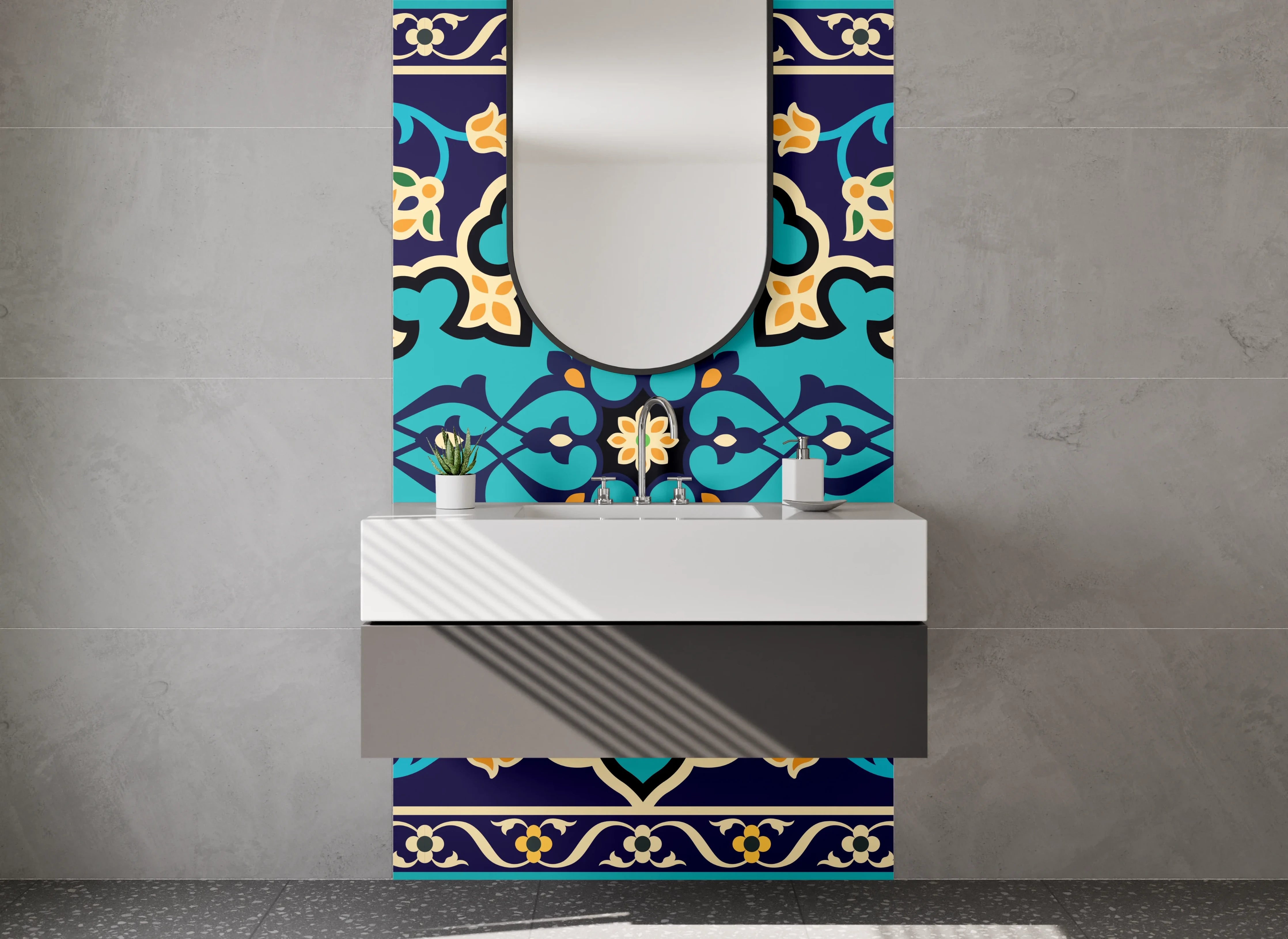 Waschbecken-Rückwand - Orientalisches Mosaikmuster Türkis Blau
