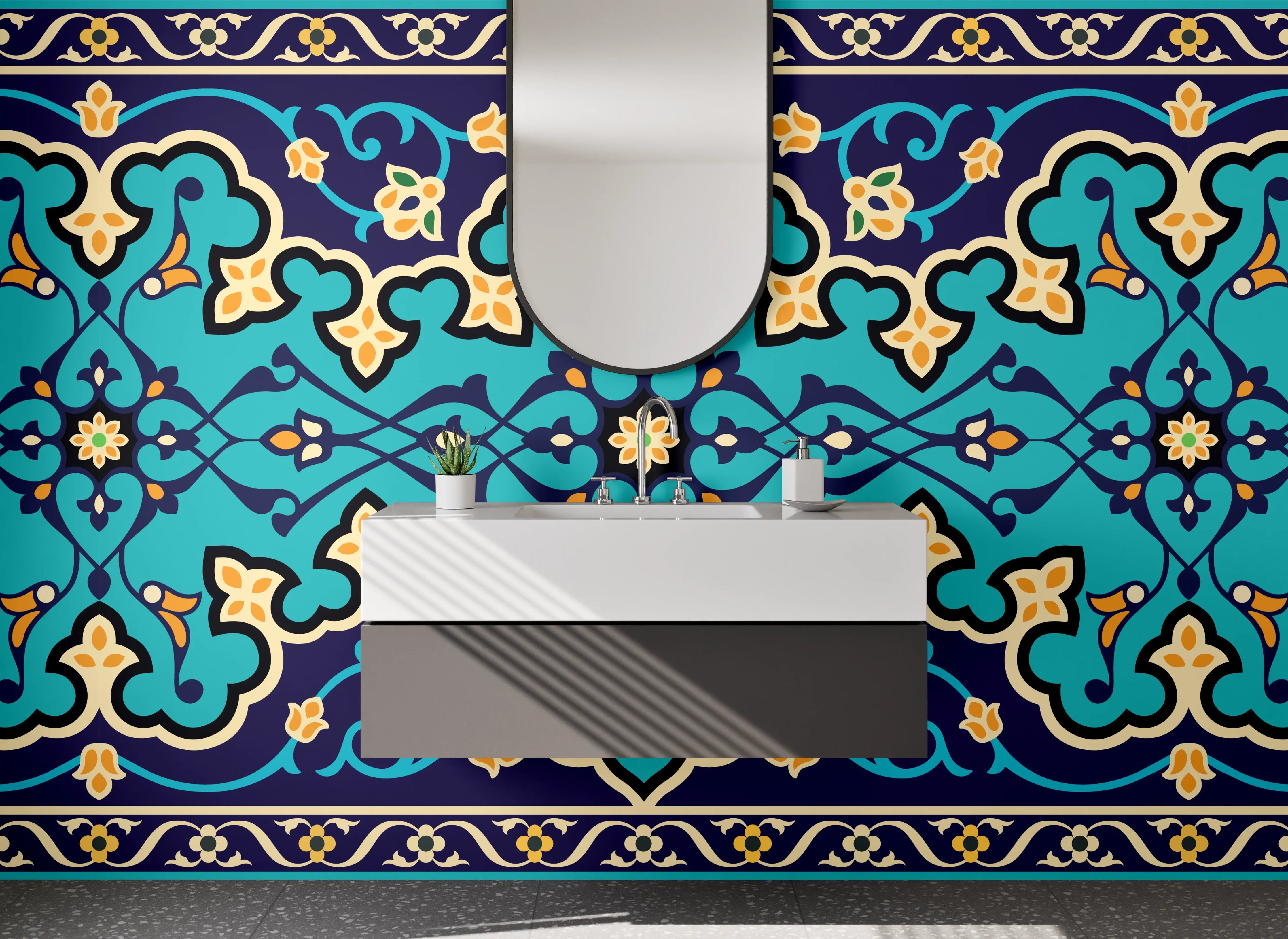 Waschbecken-Rückwand - Orientalisches Mosaikmuster Türkis Blau