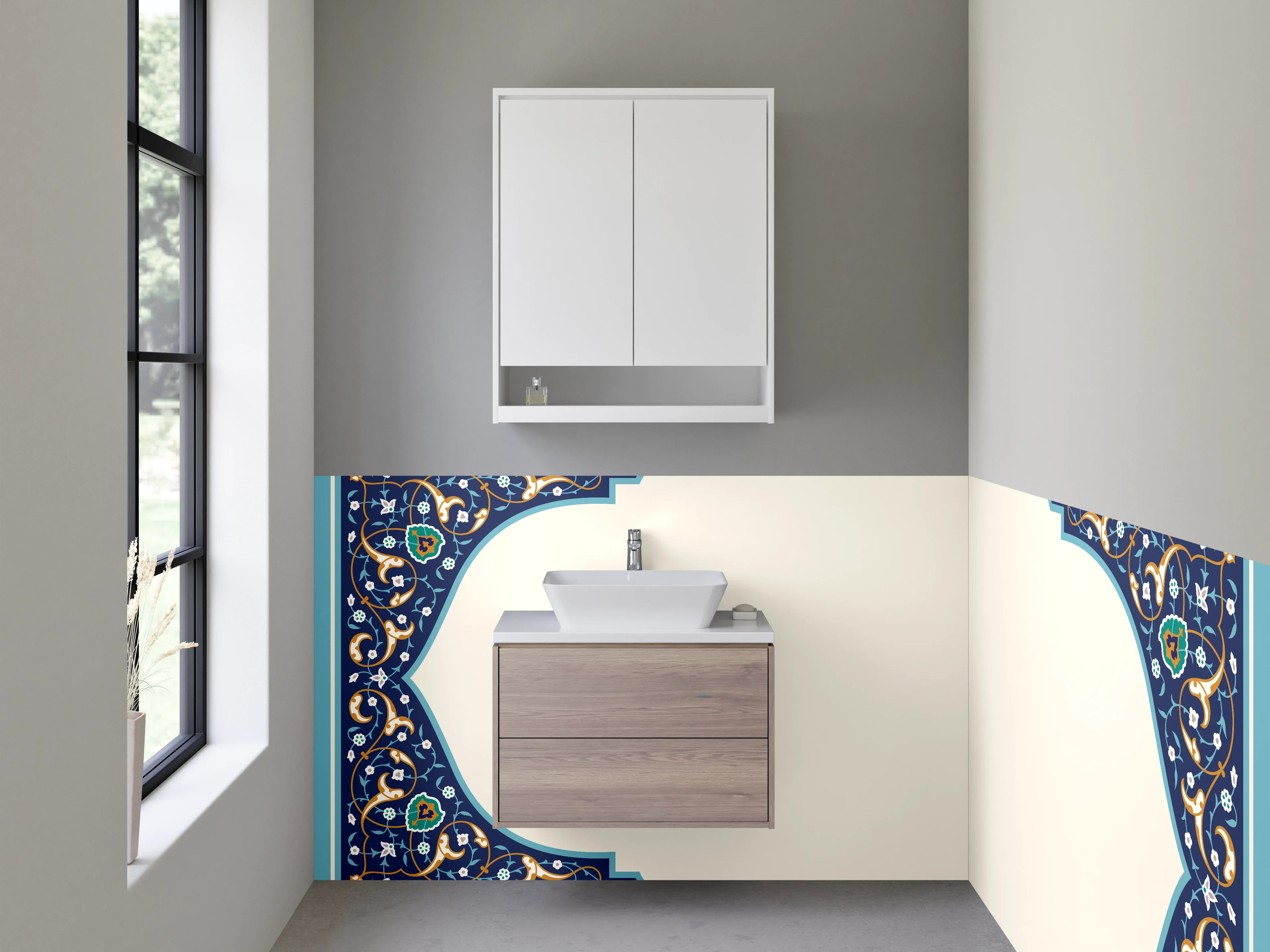 Waschbecken-Rückwand - Orientalisches Muster Blau Gold Modern