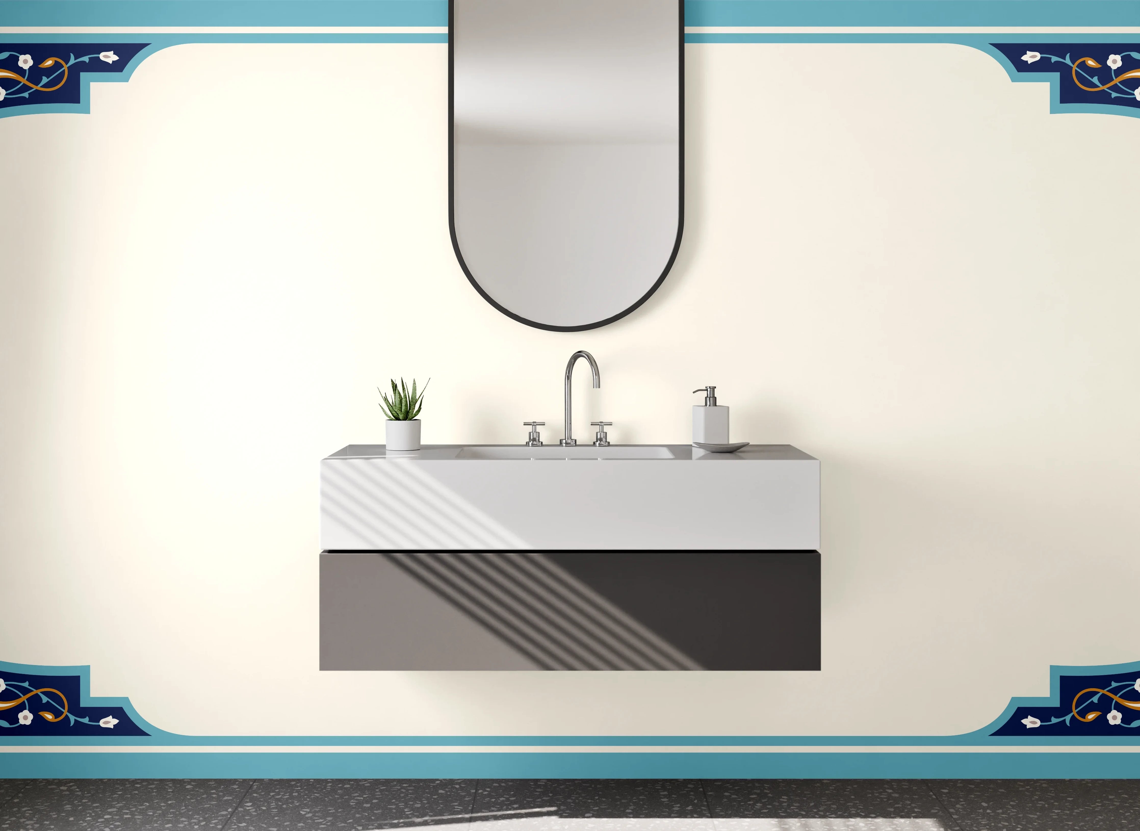 Waschbecken-Rückwand - Orientalisches Muster Blau Gold Modern