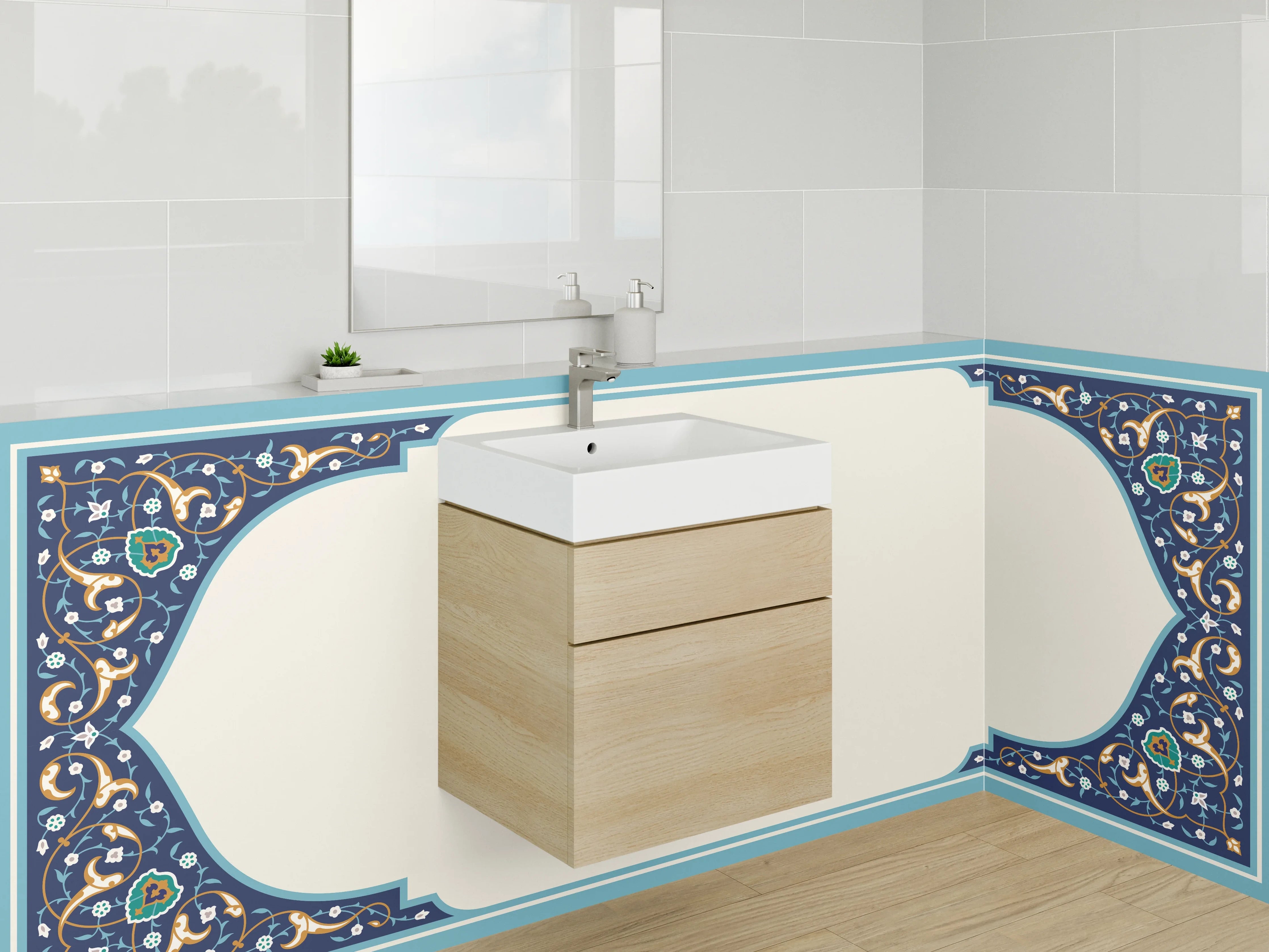 Waschbecken-Rückwand - Orientalisches Muster Blau Gold Modern