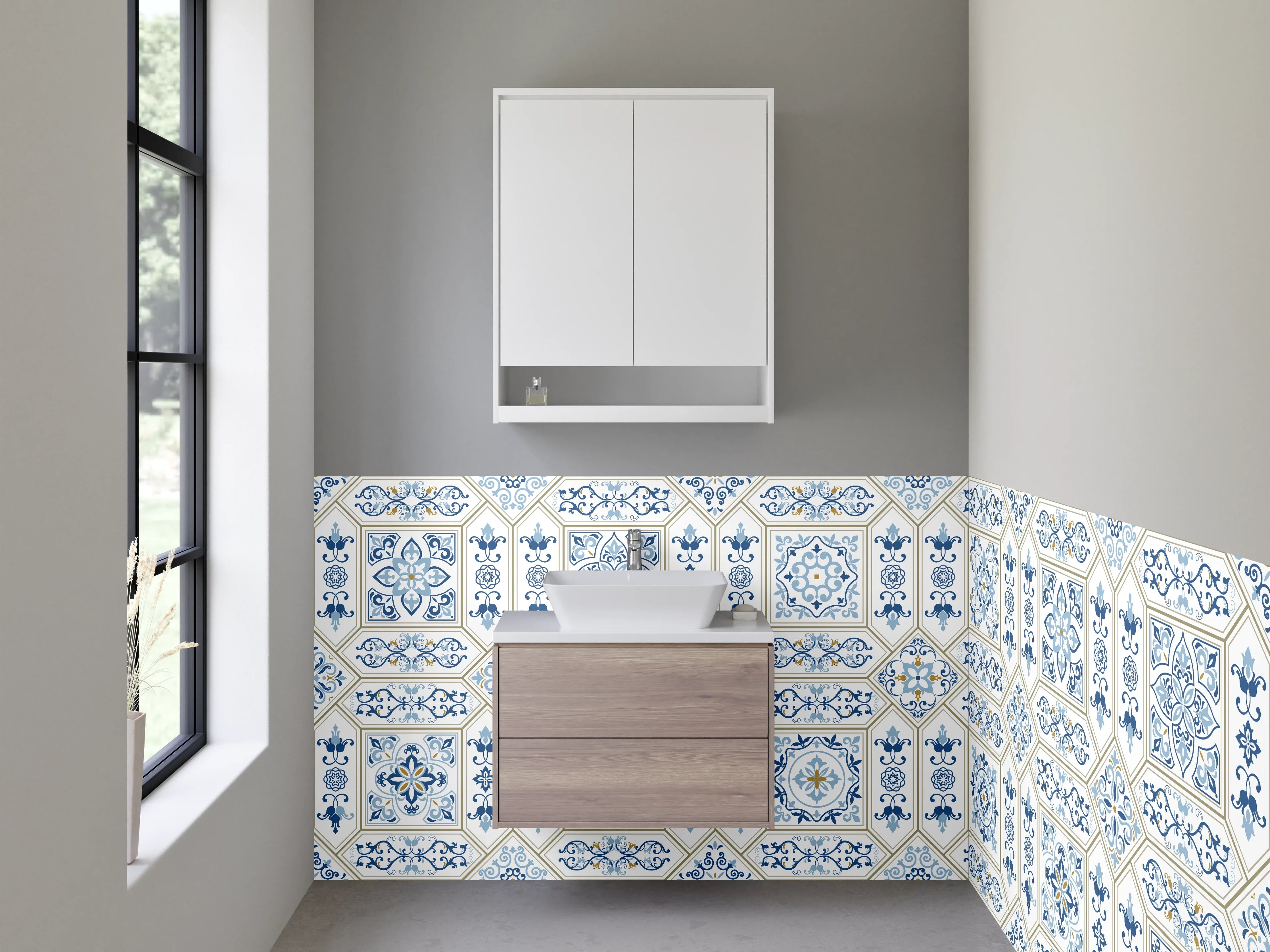 Waschbecken-Rückwand - Orientalisches Muster Fliesen Blau Beige