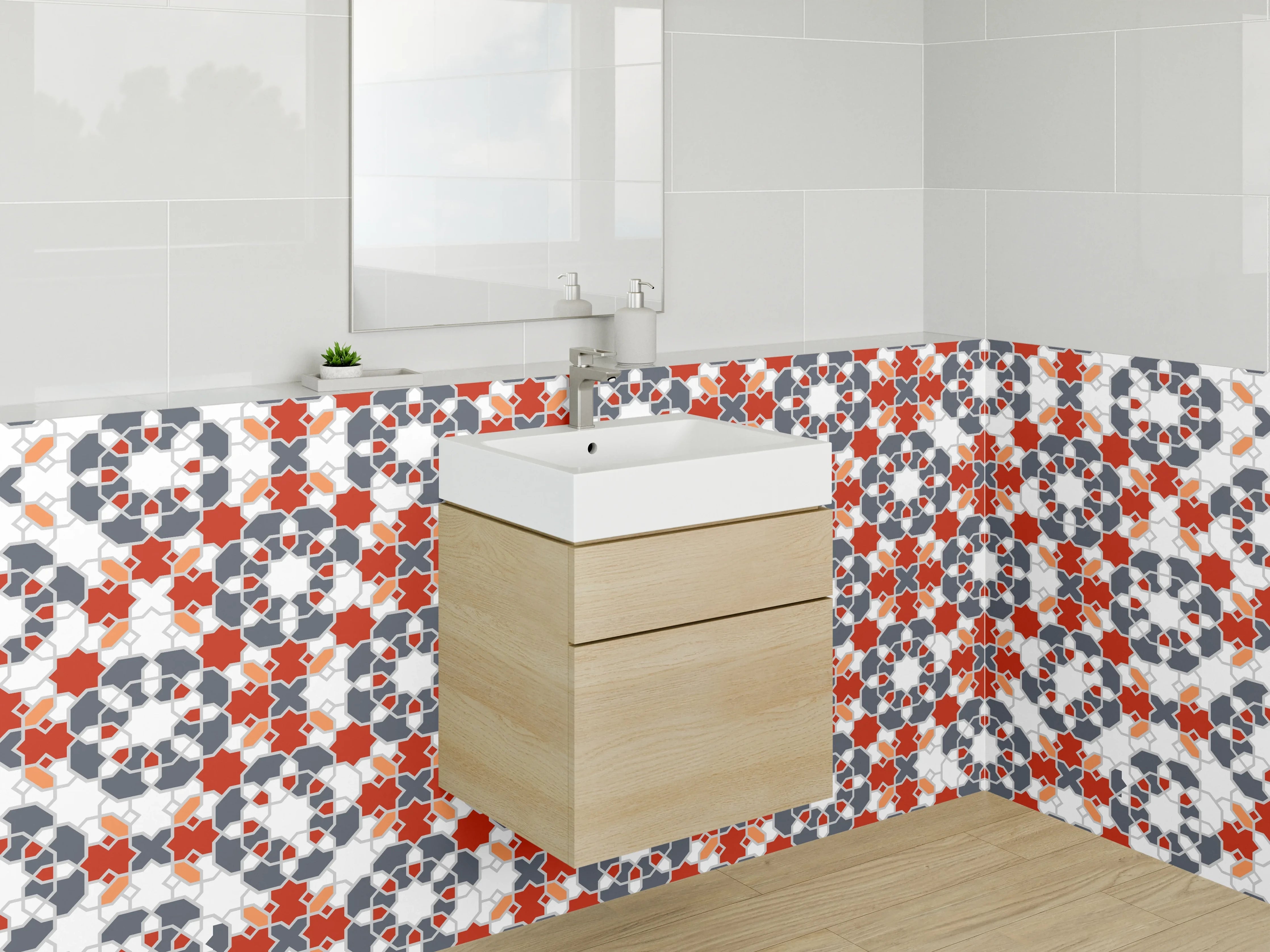 Waschbecken-Rückwand - Orientalisches Muster Mosaik Rot Blau Weiß