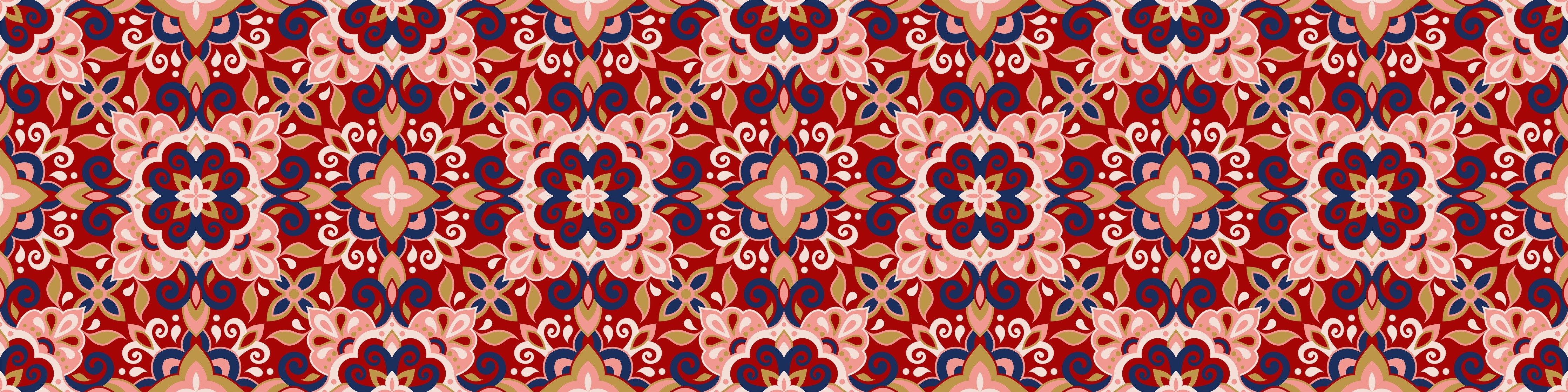 Waschbecken-Rückwand-Orientalisches Muster Rot-Blau Retro
