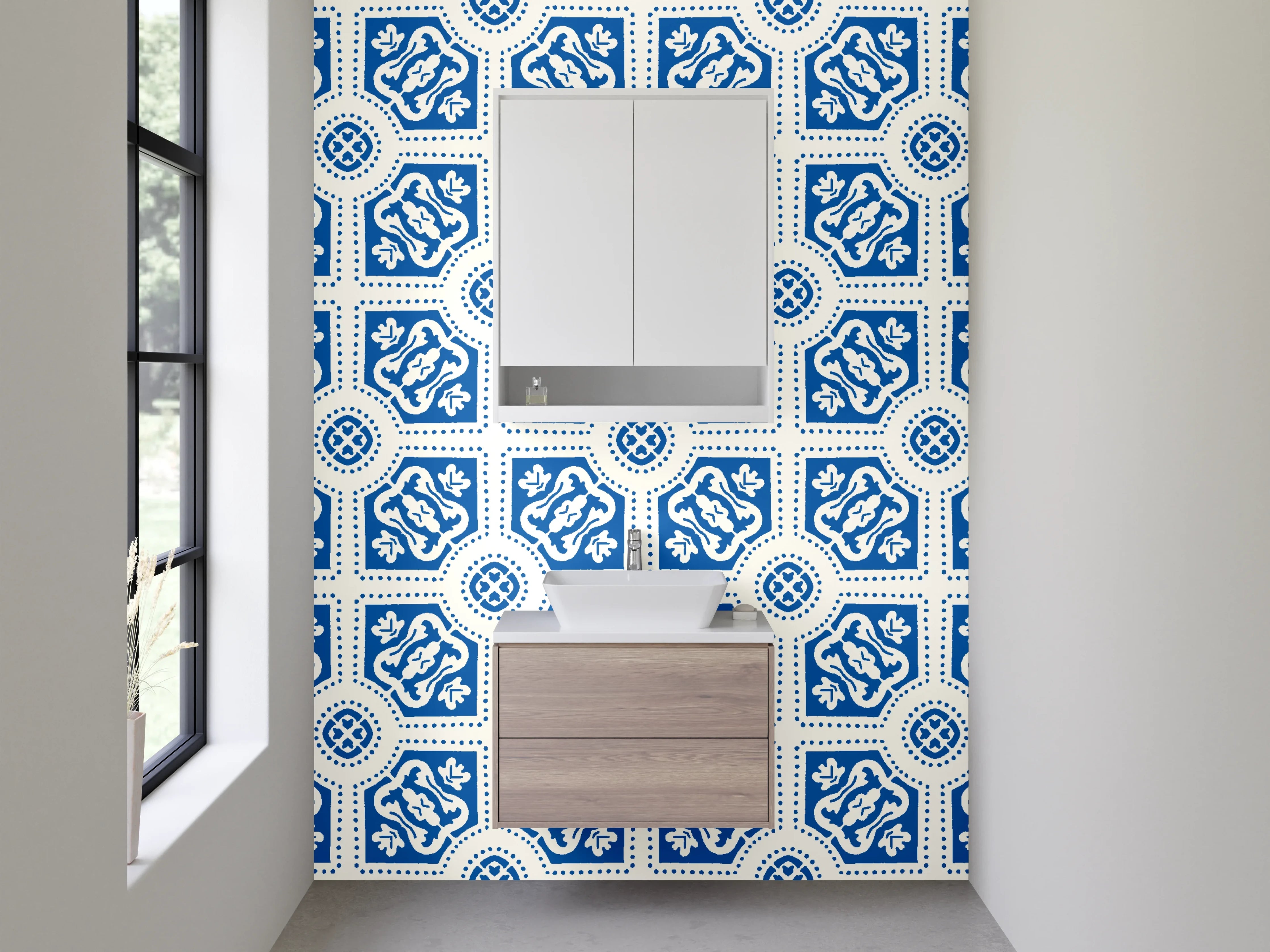 Waschbecken-Rückwand - Orientalisches Muster in Blau-Weiß