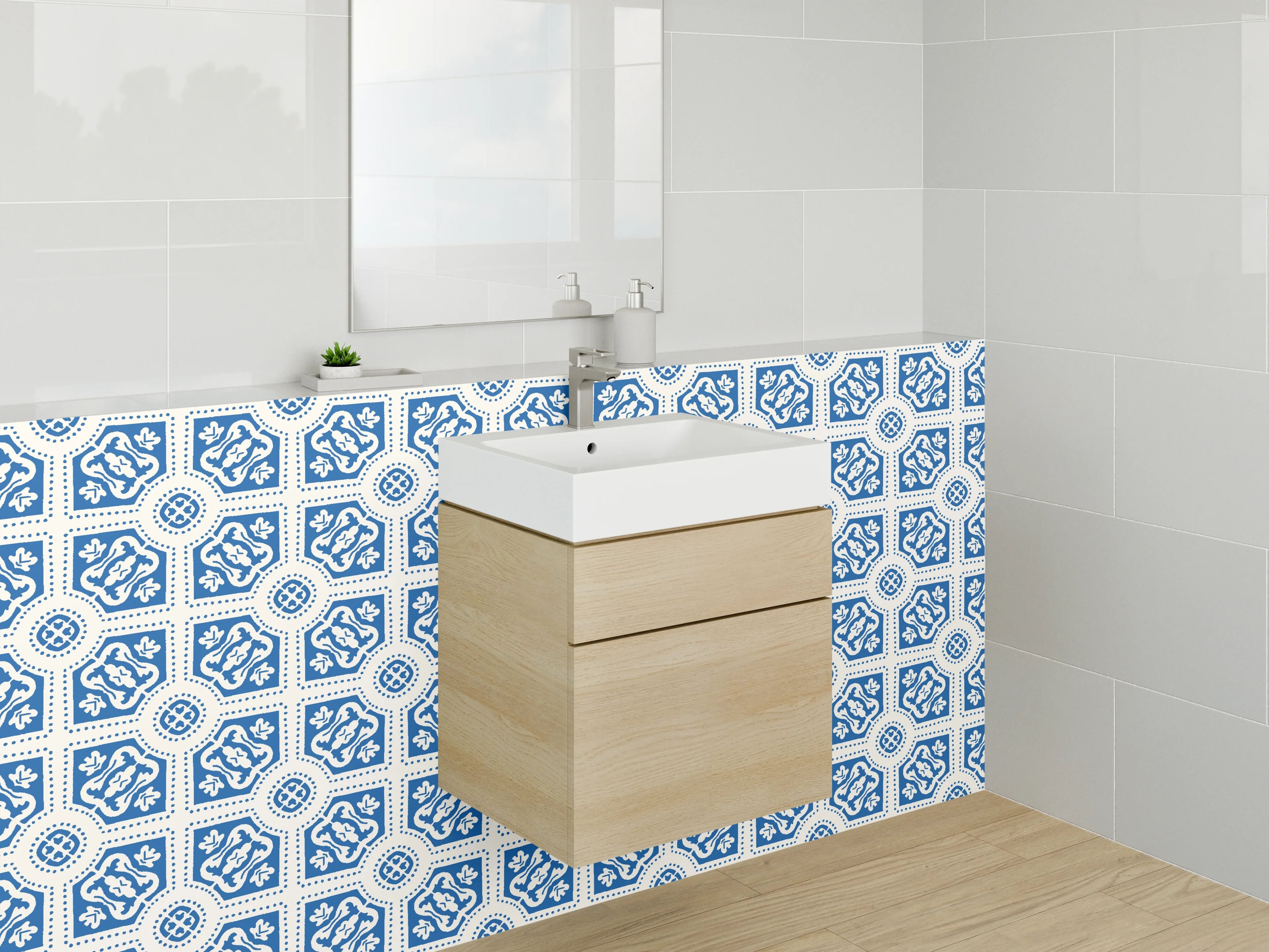 Waschbecken-Rückwand - Orientalisches Muster in Blau-Weiß