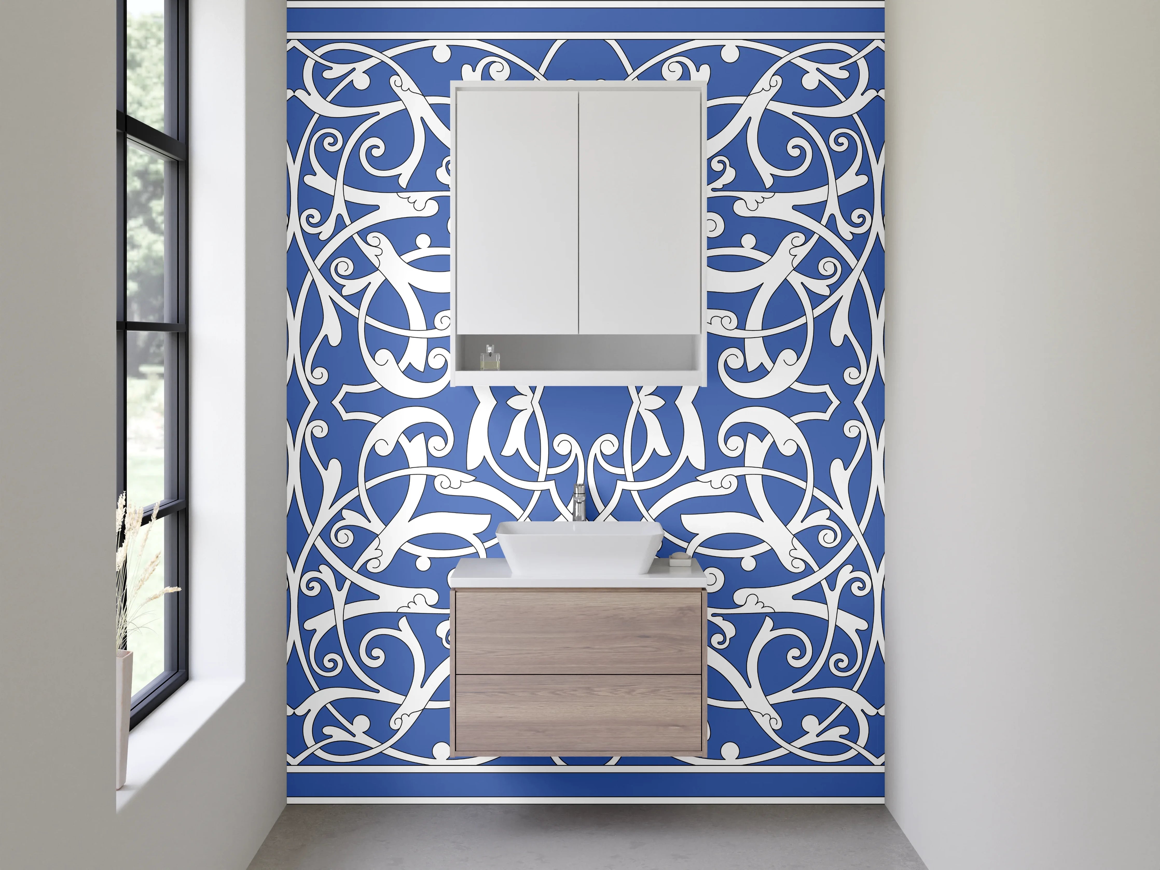 Waschbecken-Rückwand - Orientalisches Ornament Blau Weiß