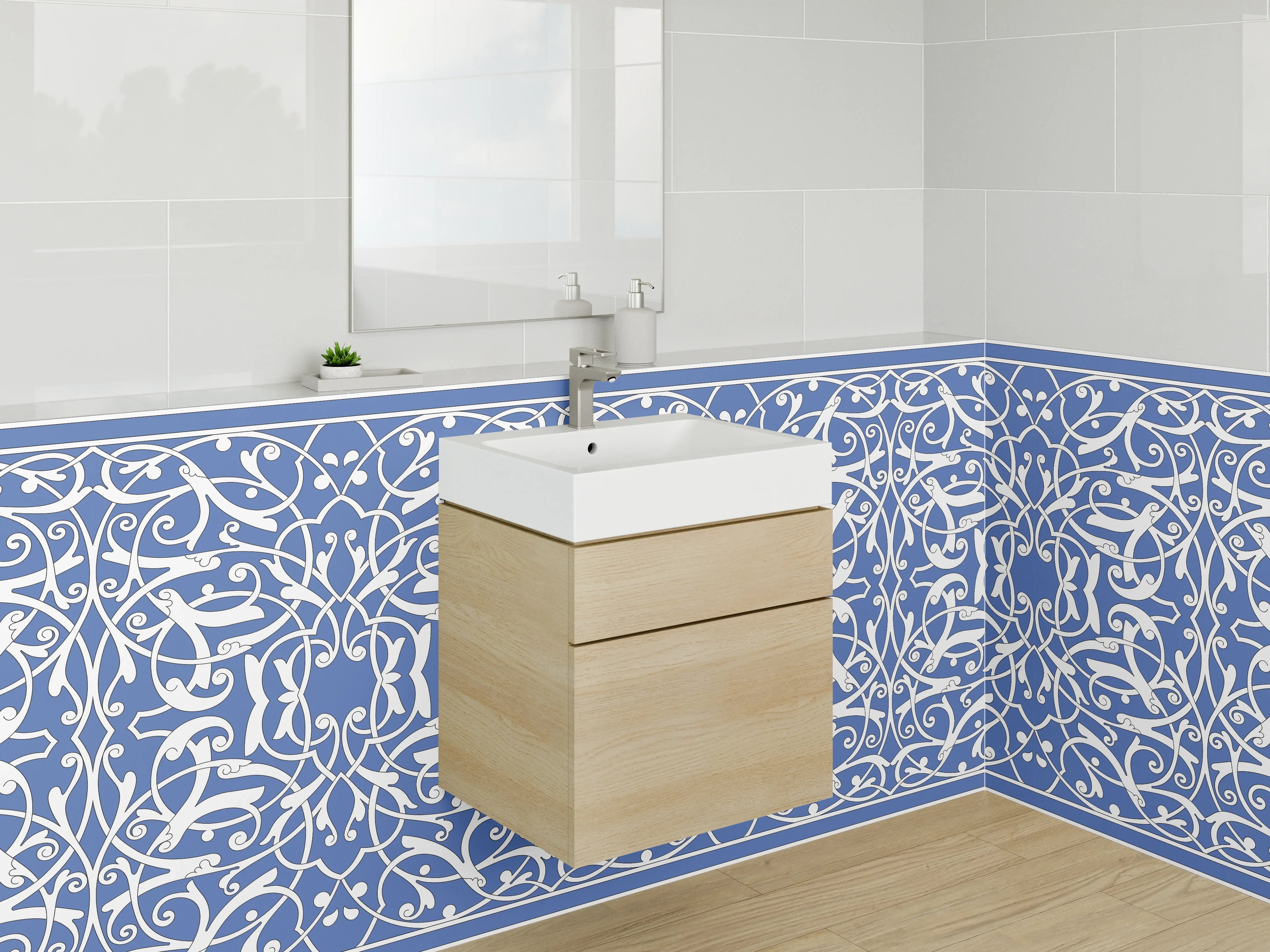 Waschbecken-Rückwand - Orientalisches Ornament Blau Weiß