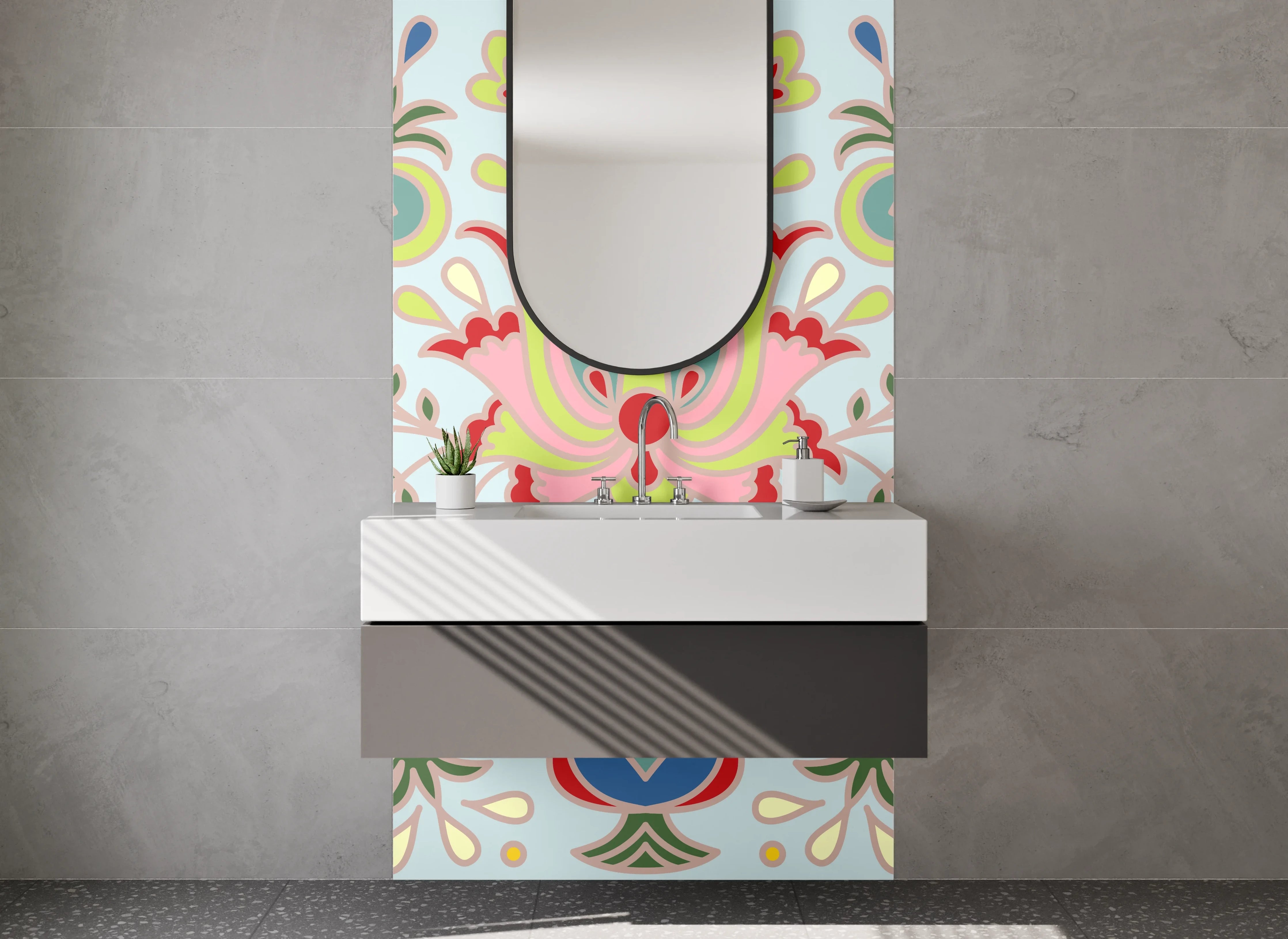 Waschbecken-Rückwand - Orientalisches Ornament Blumenmuster Bunt