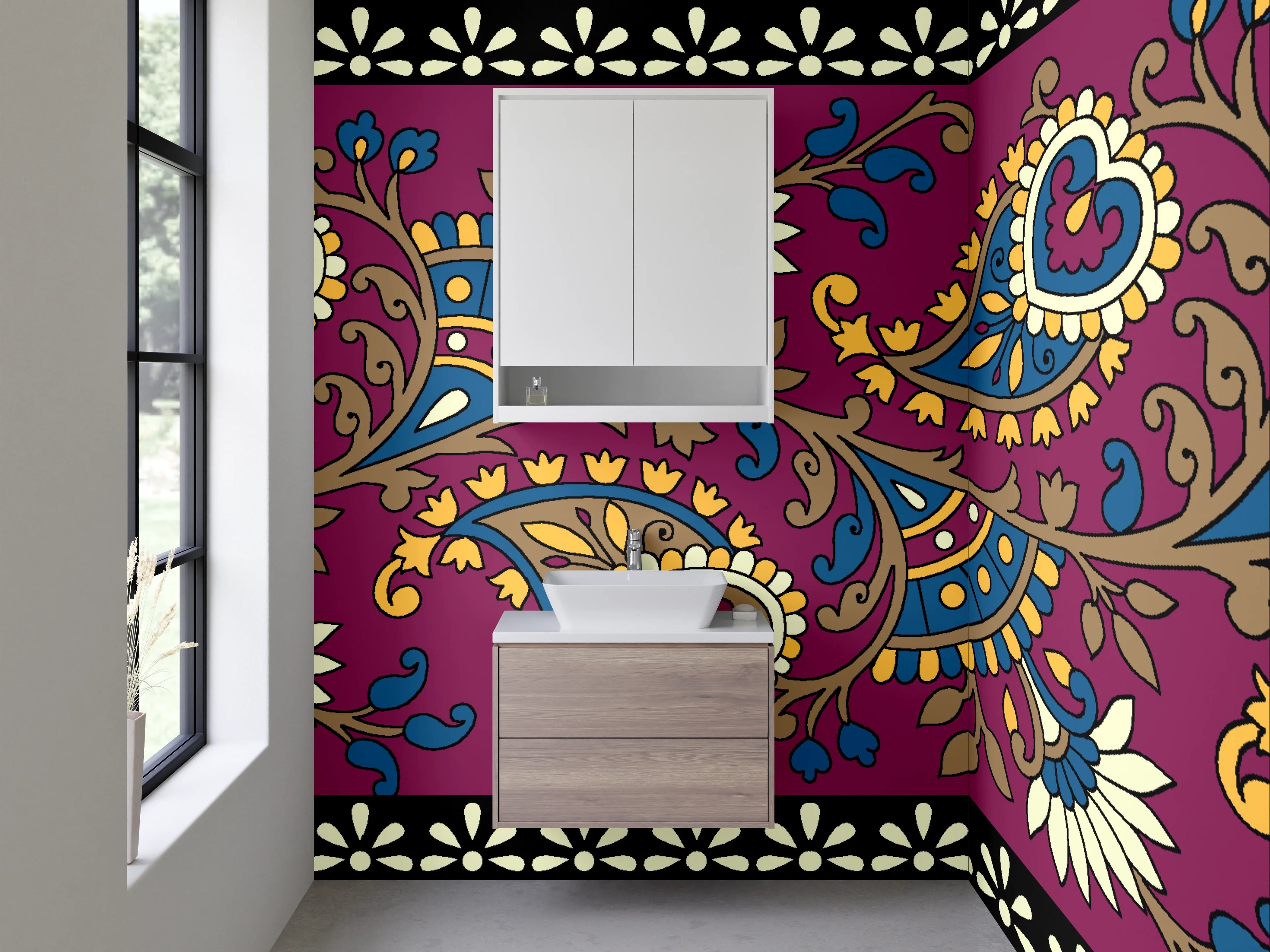 Waschbecken-Rückwand - Orientalisches Paisley Muster Bordüre
