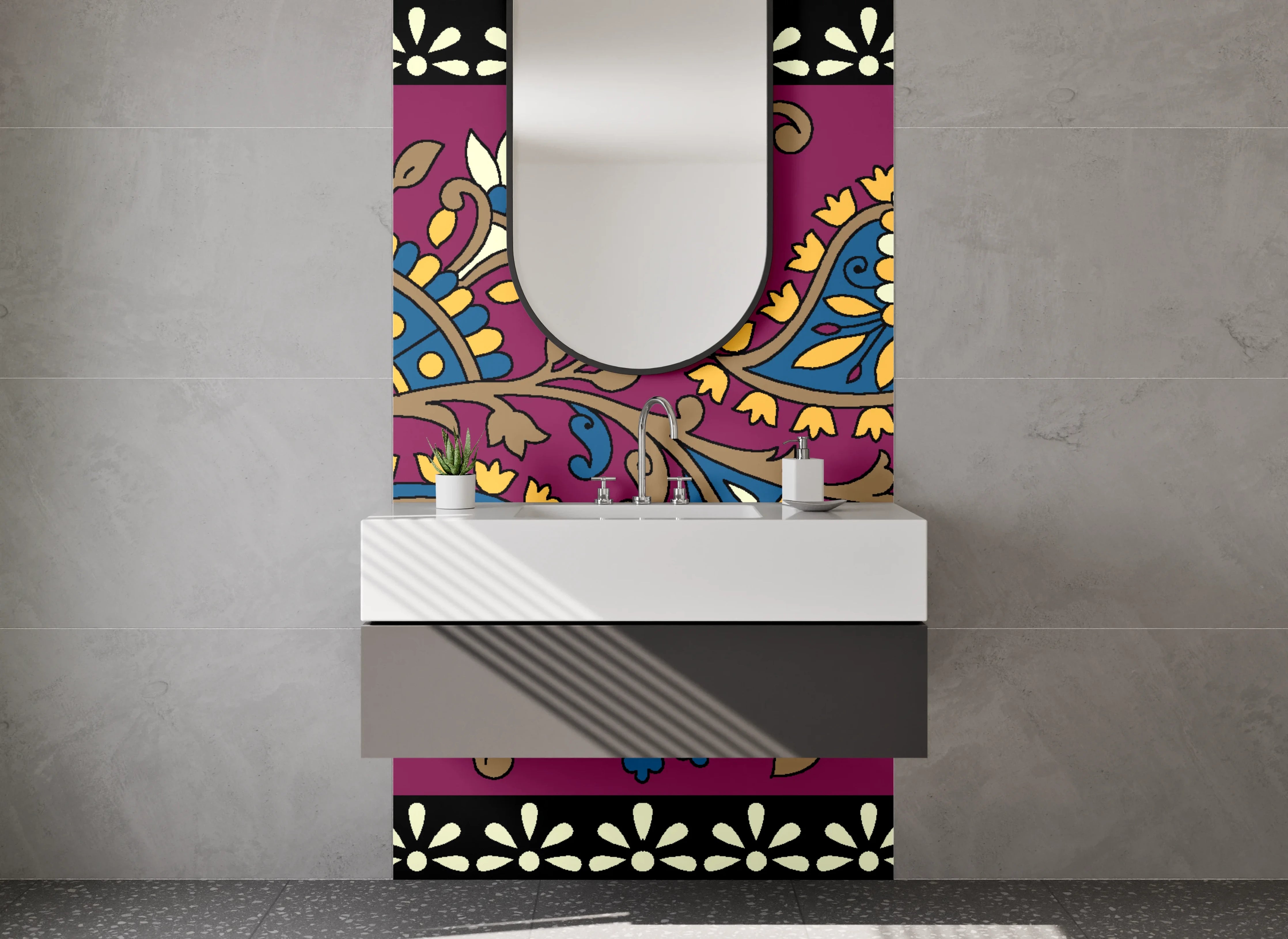 Waschbecken-Rückwand - Orientalisches Paisley Muster Bordüre