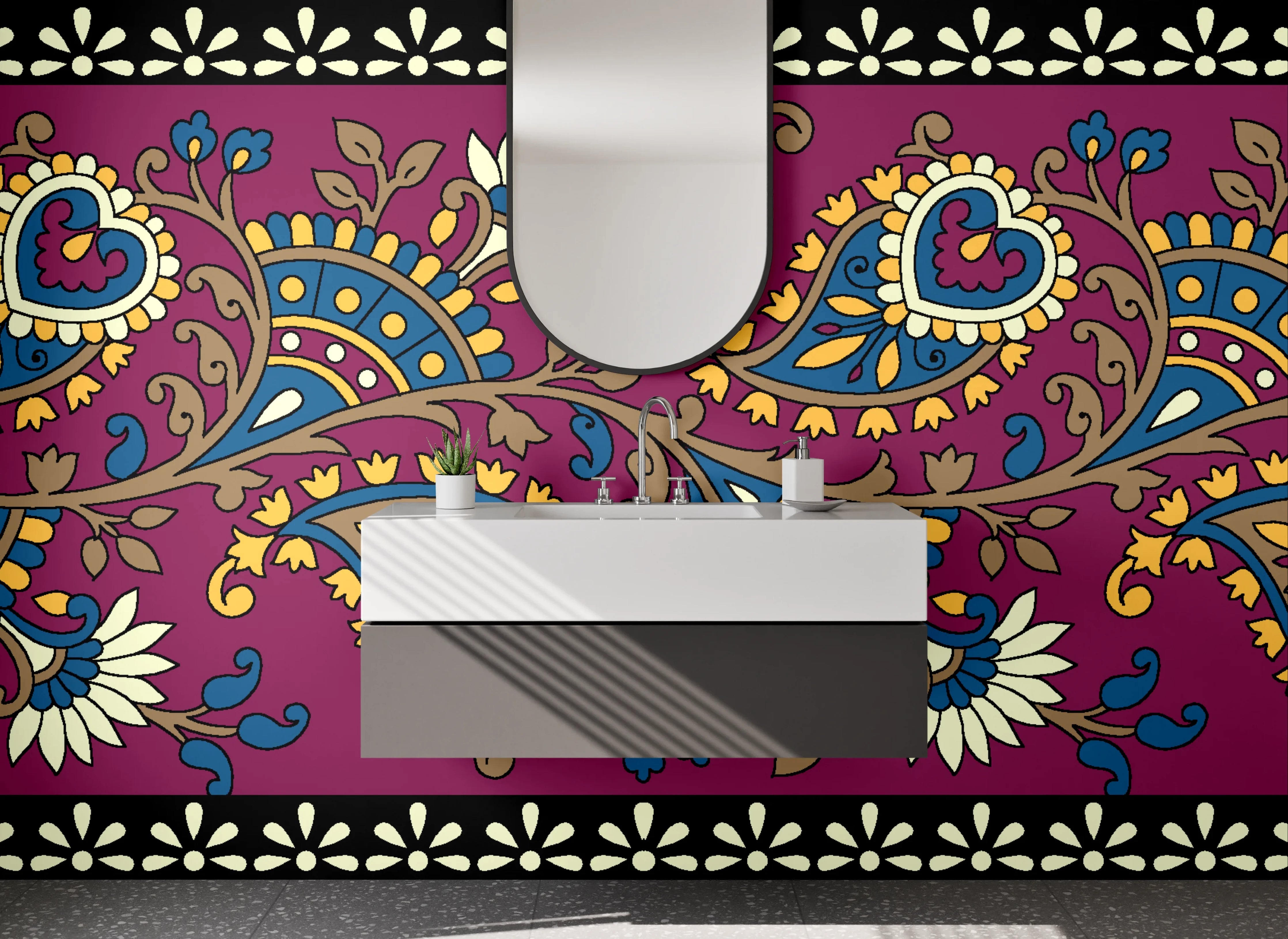 Waschbecken-Rückwand - Orientalisches Paisley Muster Bordüre