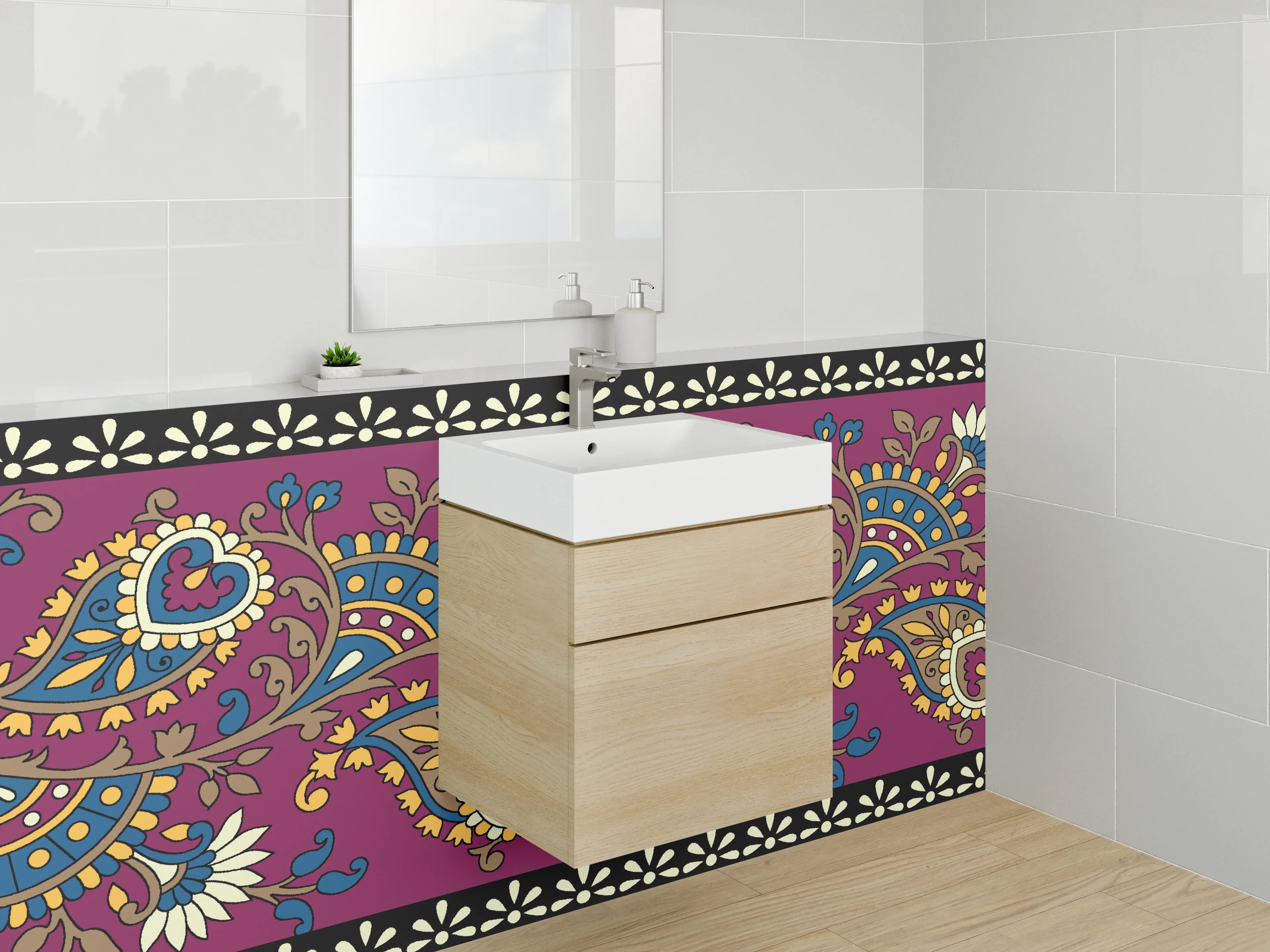 Waschbecken-Rückwand - Orientalisches Paisley Muster Bordüre