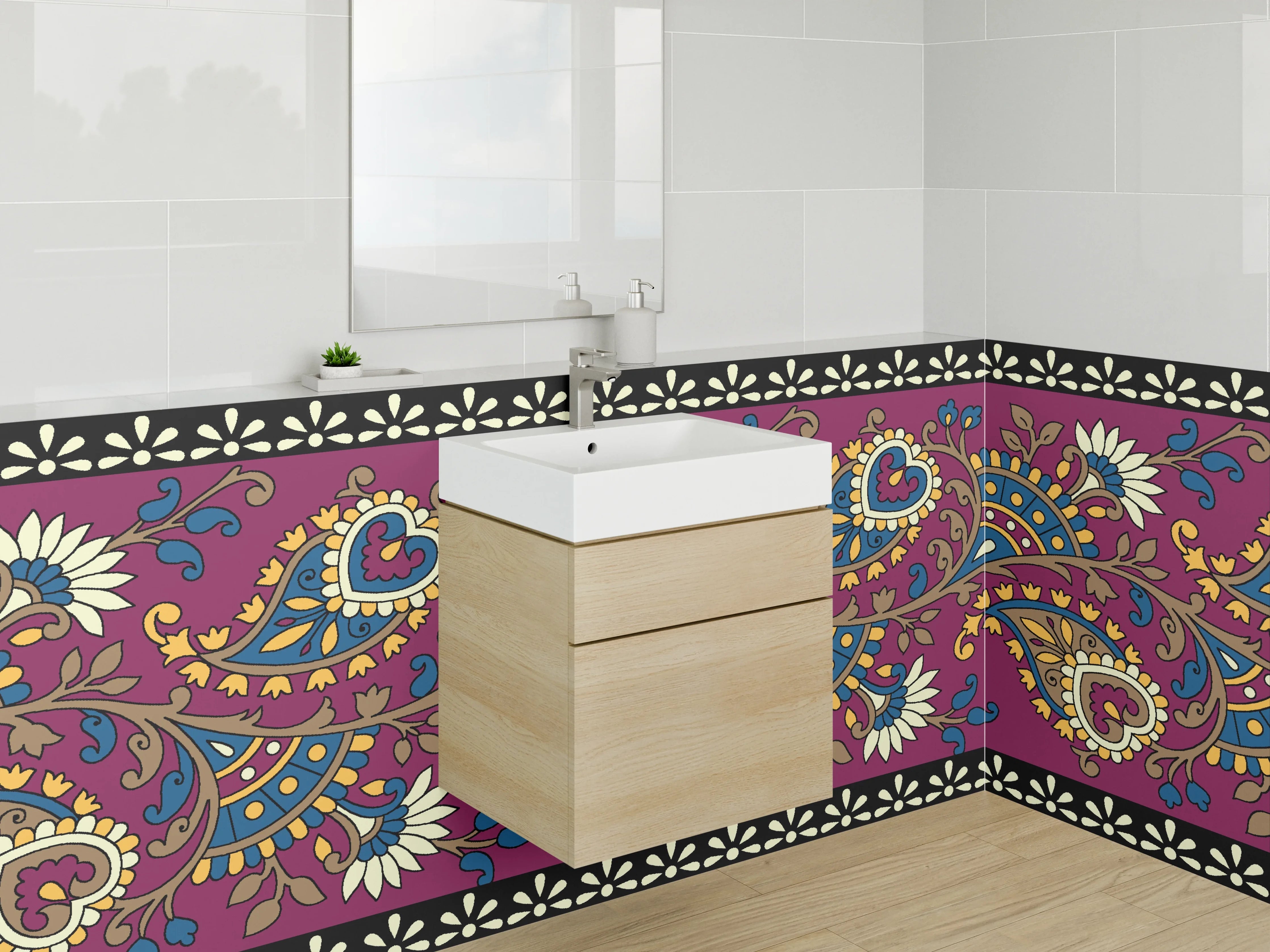 Waschbecken-Rückwand - Orientalisches Paisley Muster Bordüre