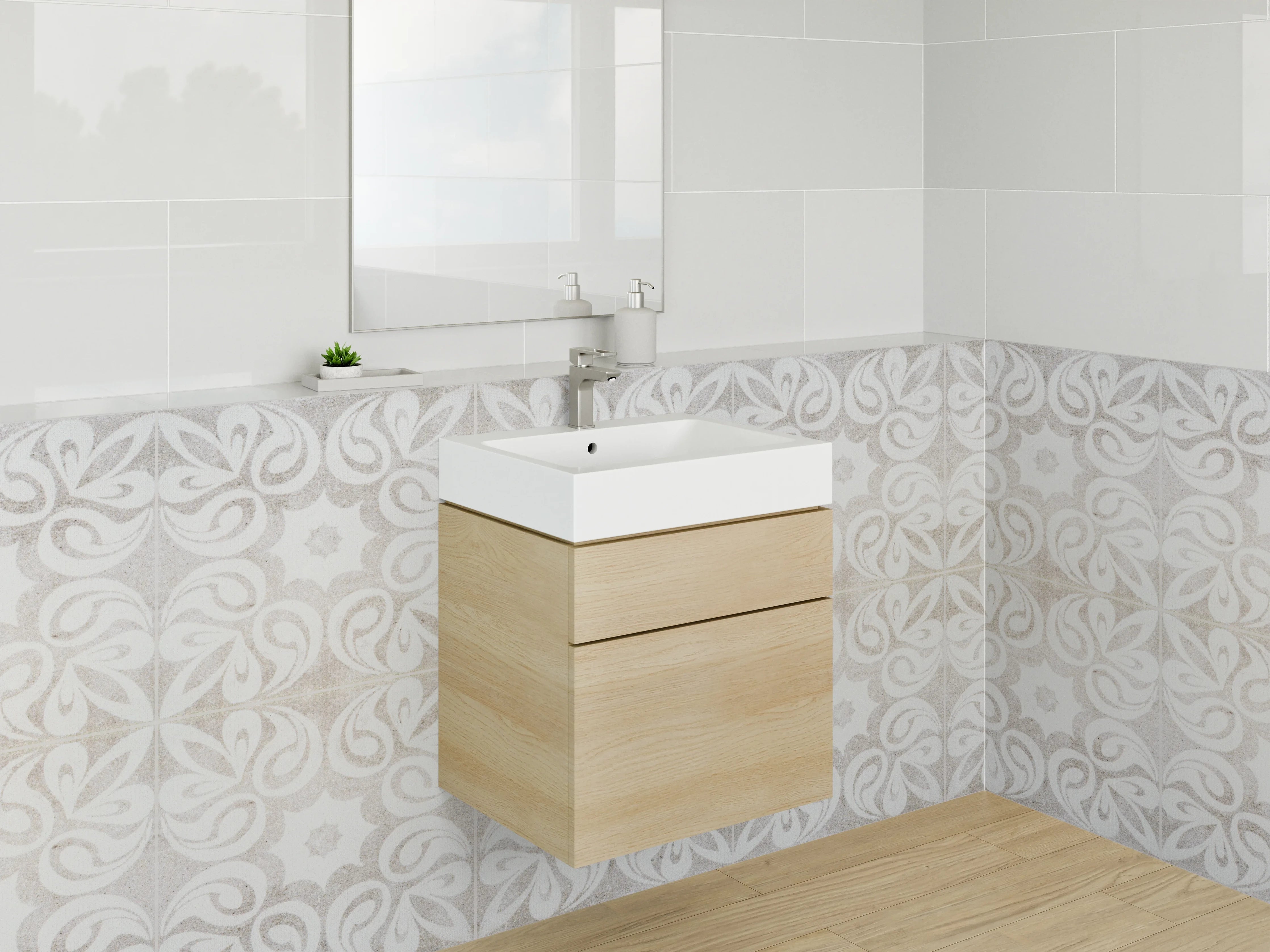 Waschbecken-Rückwand - Orientalisches Paisley-Muster Weiß Grau
