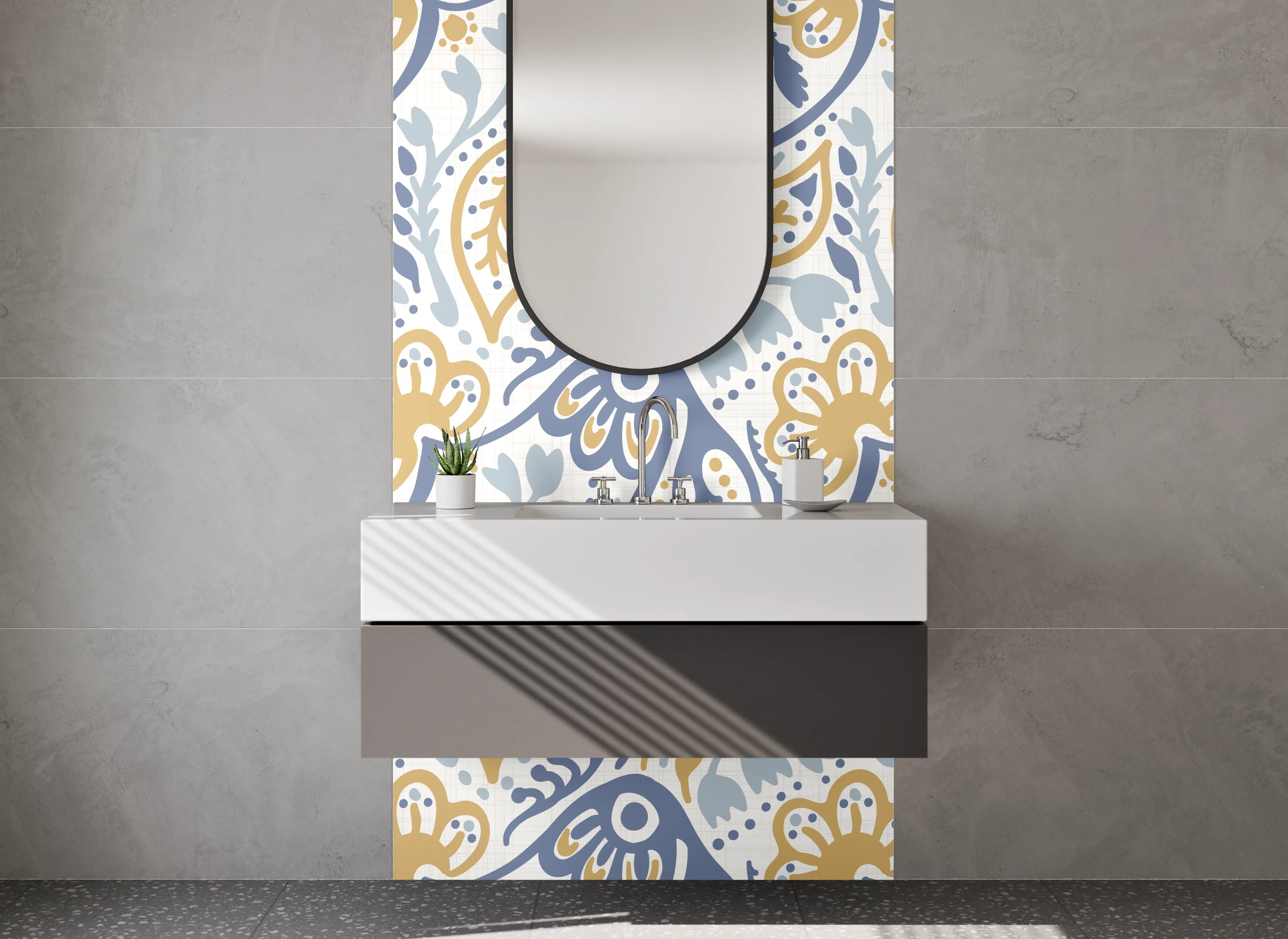 Waschbecken-Rückwand - Orientalisches Pflanzenmuster Blau Gold