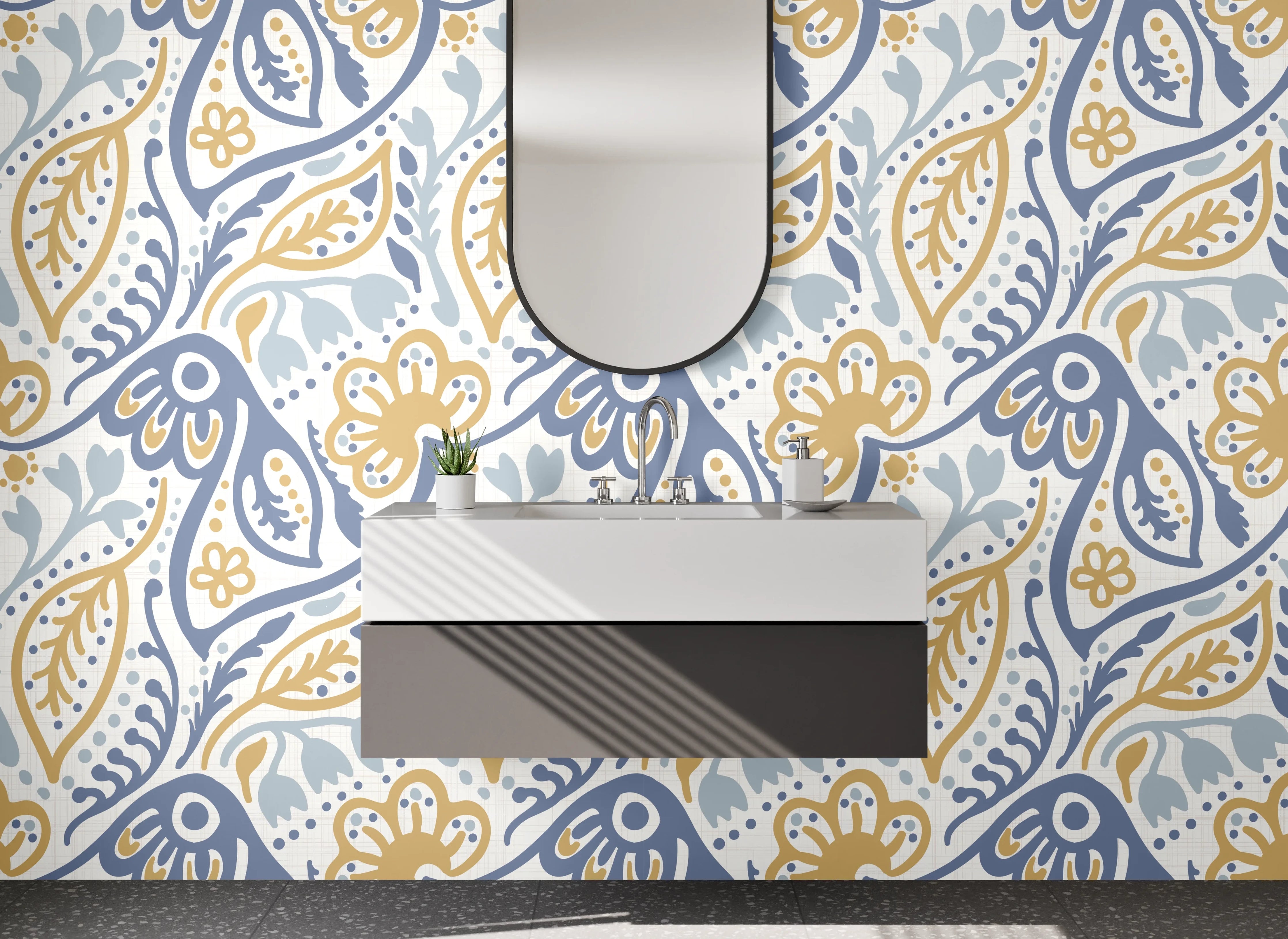 Waschbecken-Rückwand - Orientalisches Pflanzenmuster Blau Gold