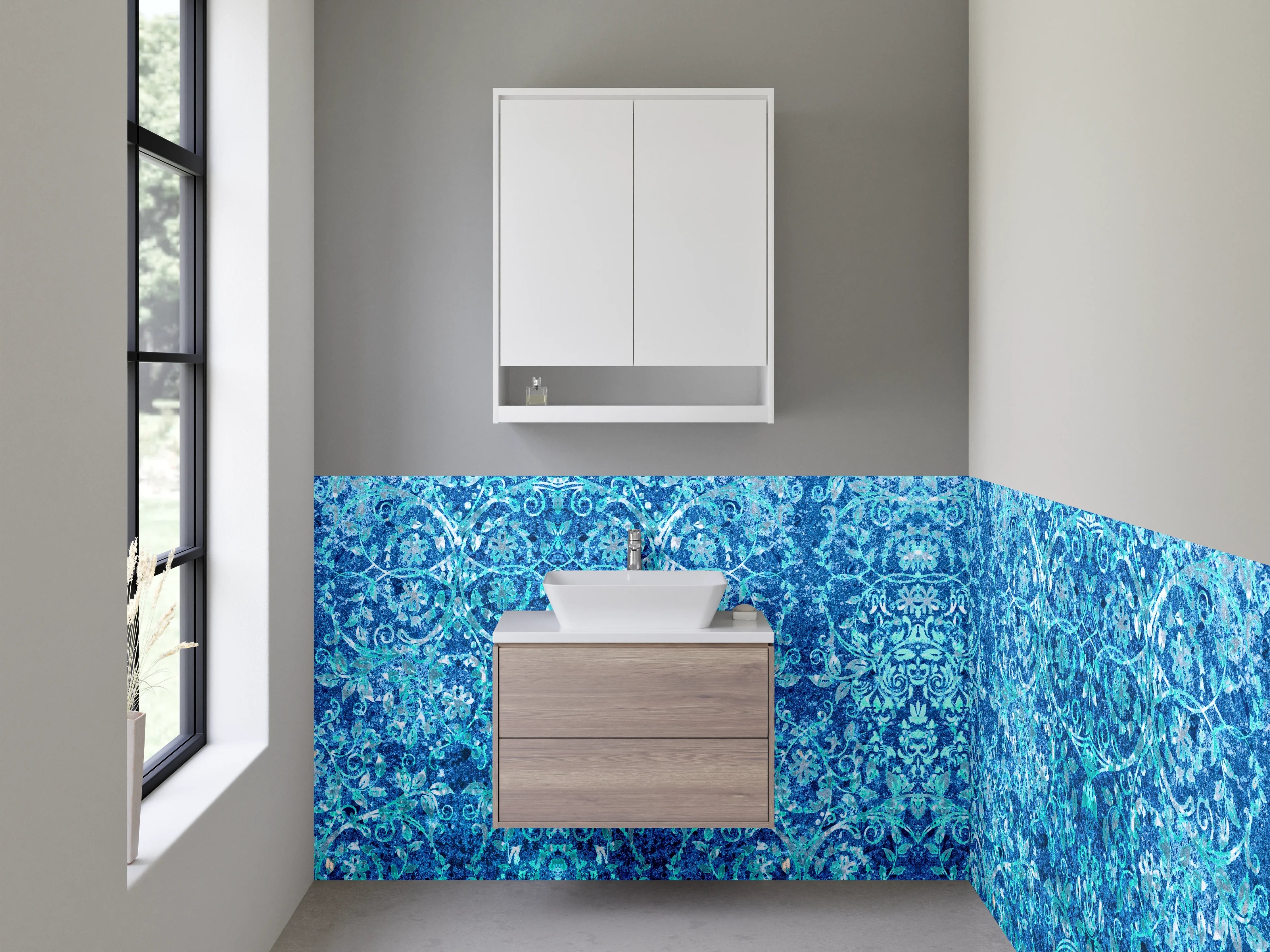 Waschbecken-Rückwand - Orientalisches blaues Mandala-Muster