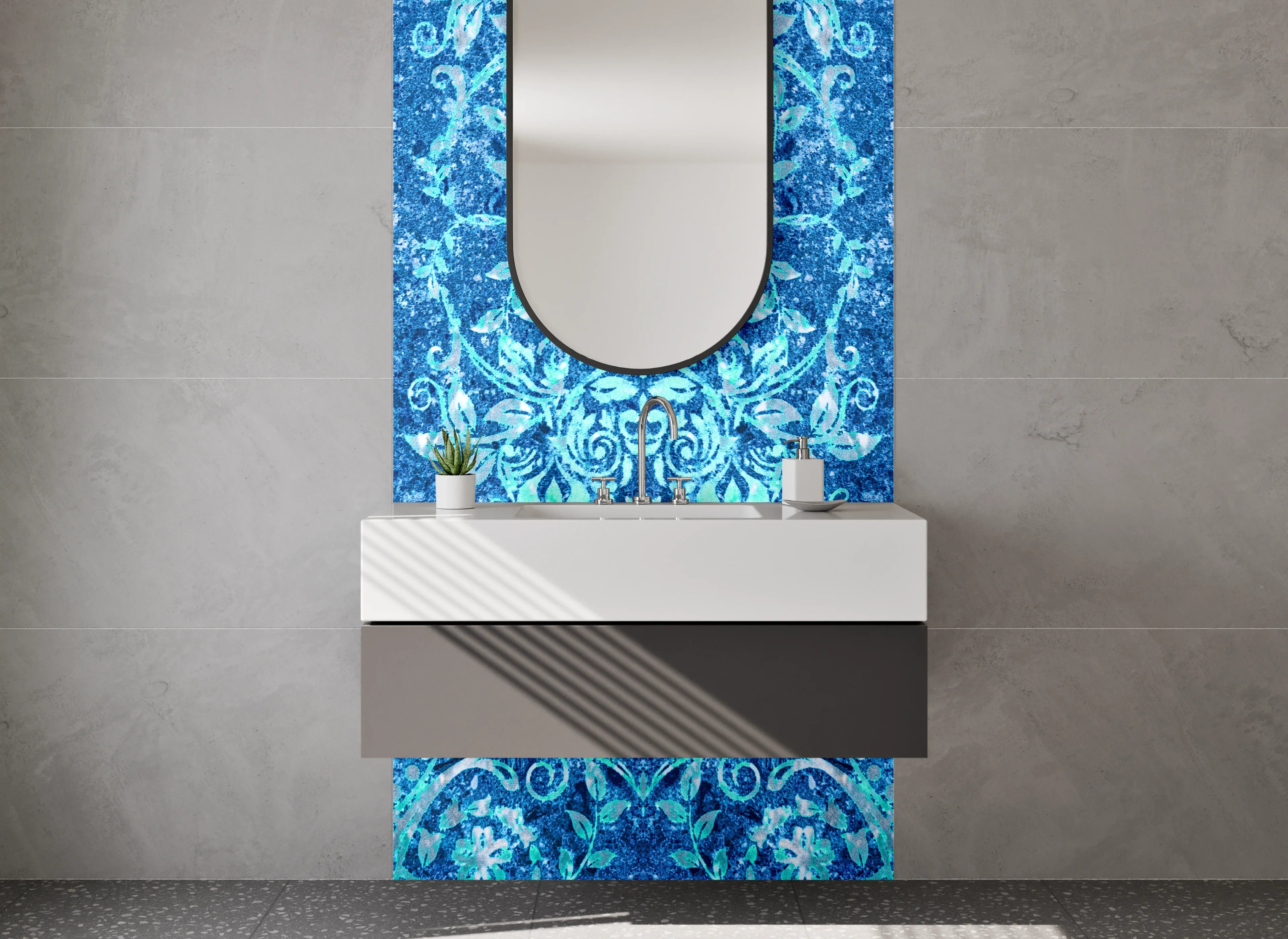 Waschbecken-Rückwand - Orientalisches blaues Mandala-Muster